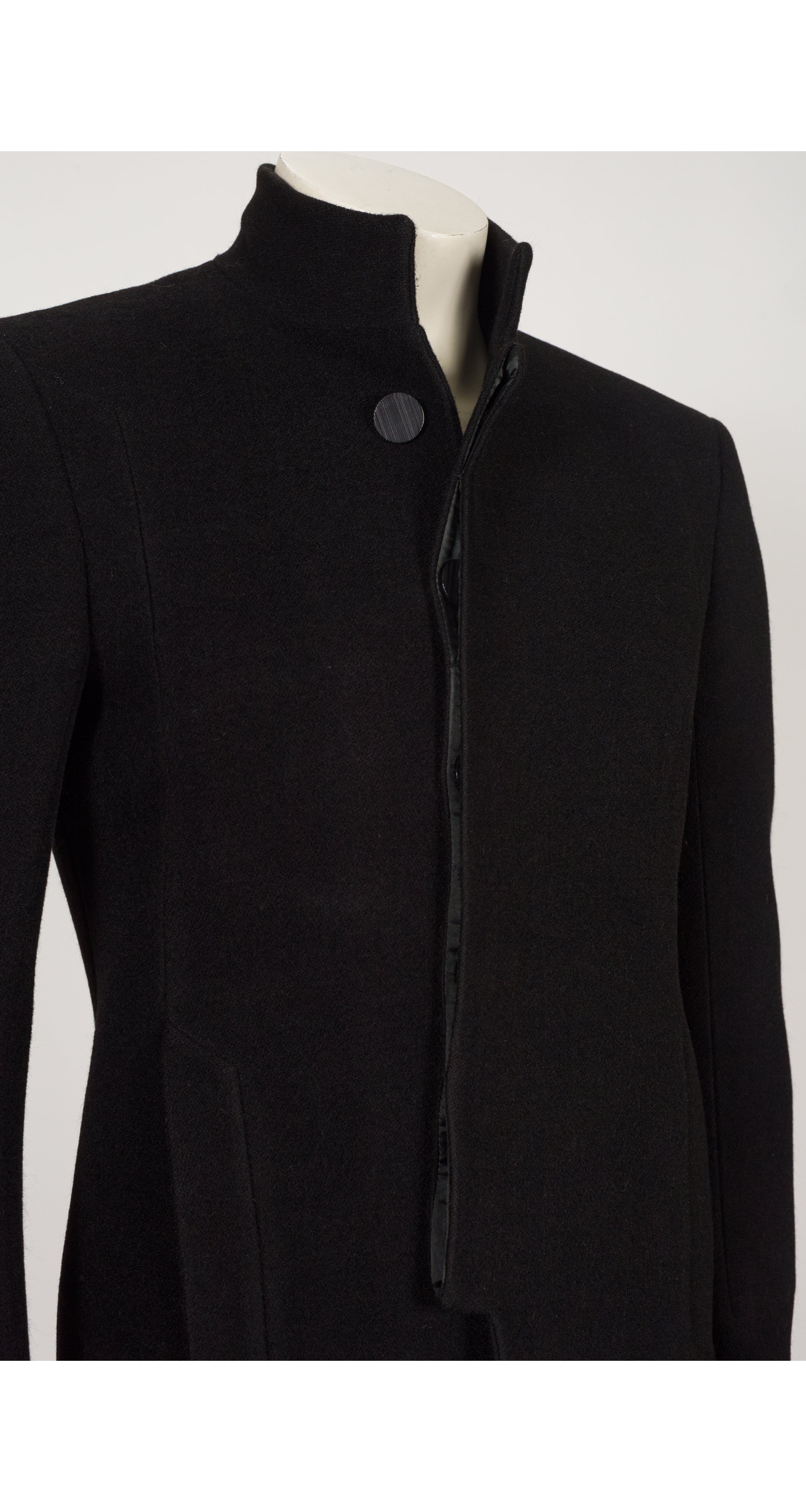 2000s Men's Black Alpaca Wool Stand-Up Collar Jacket