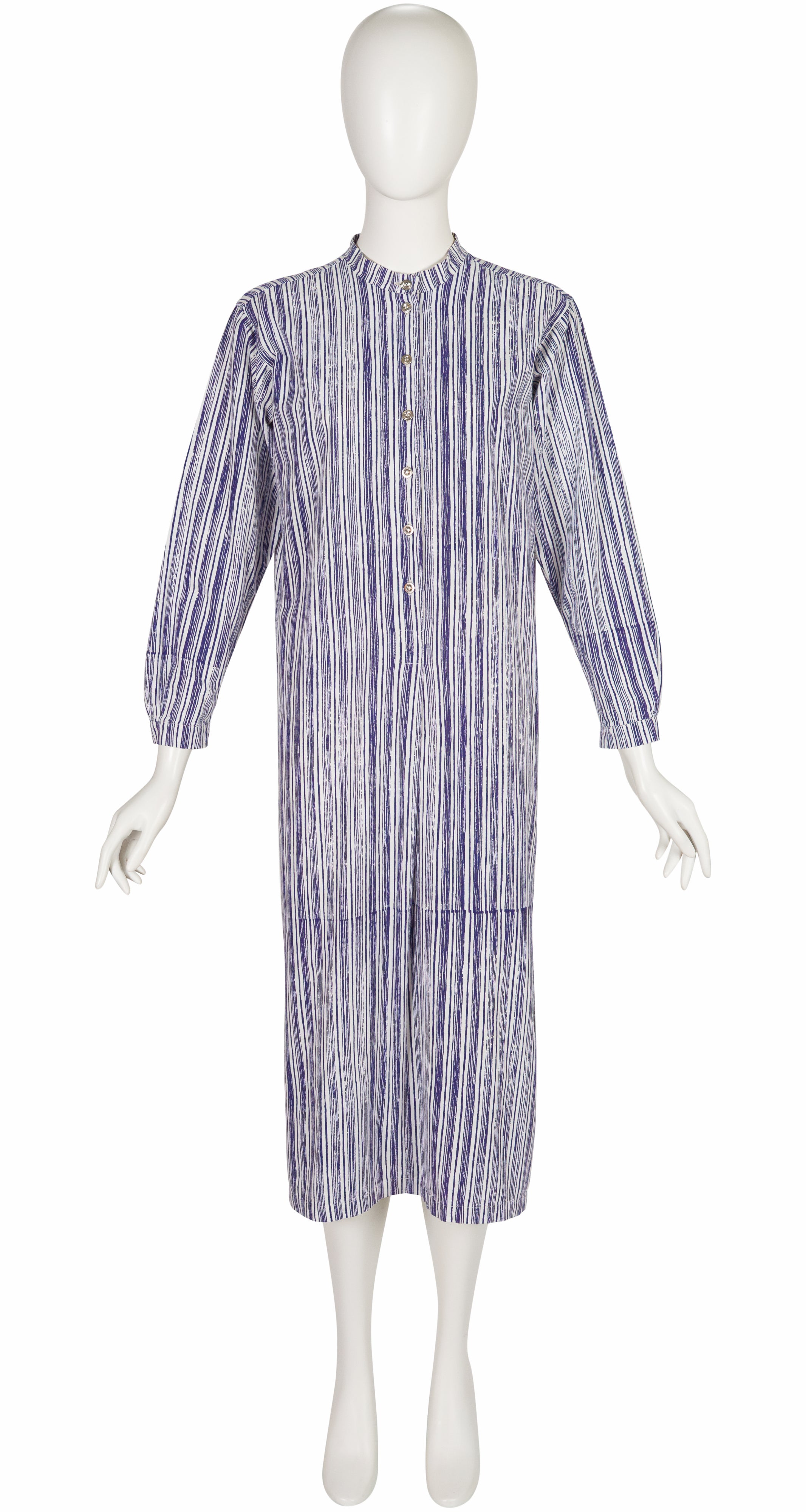 1962 "Ruuna" Blue & White Striped Cotton Shirt Dress