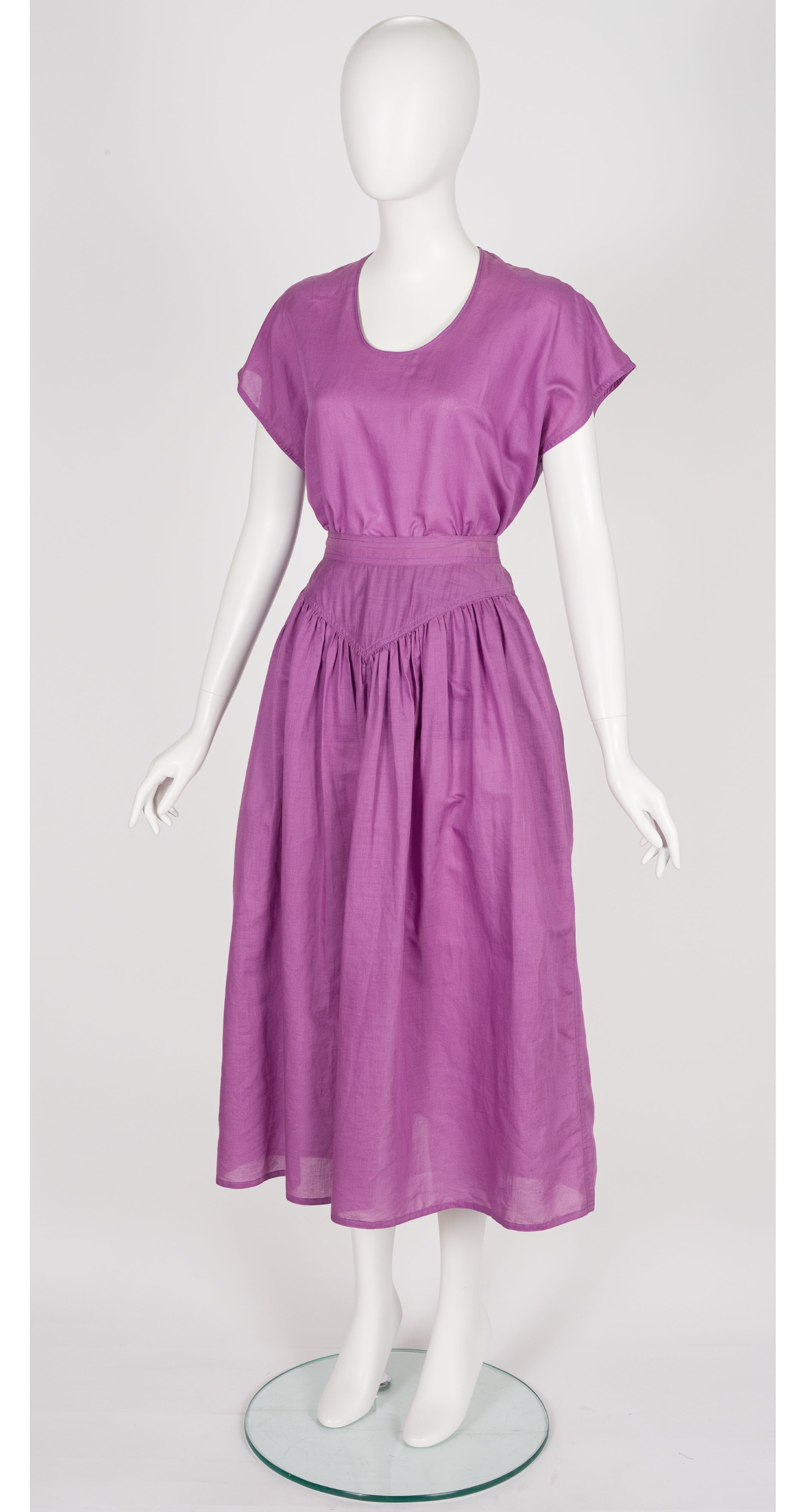 1980s Mauve Cotton Basque Waist Three-Piece Outfit