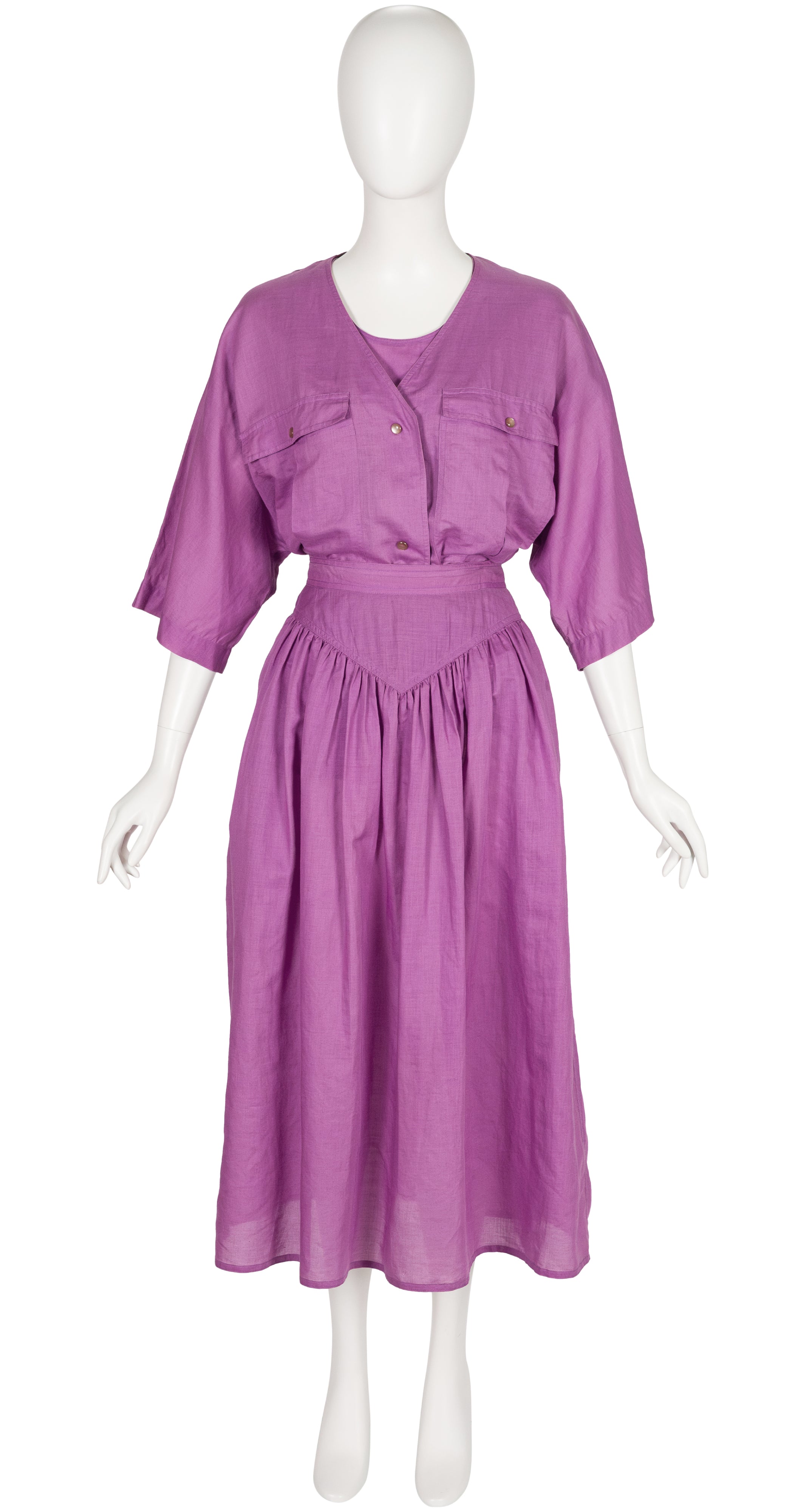 1980s Mauve Cotton Basque Waist Three-Piece Outfit