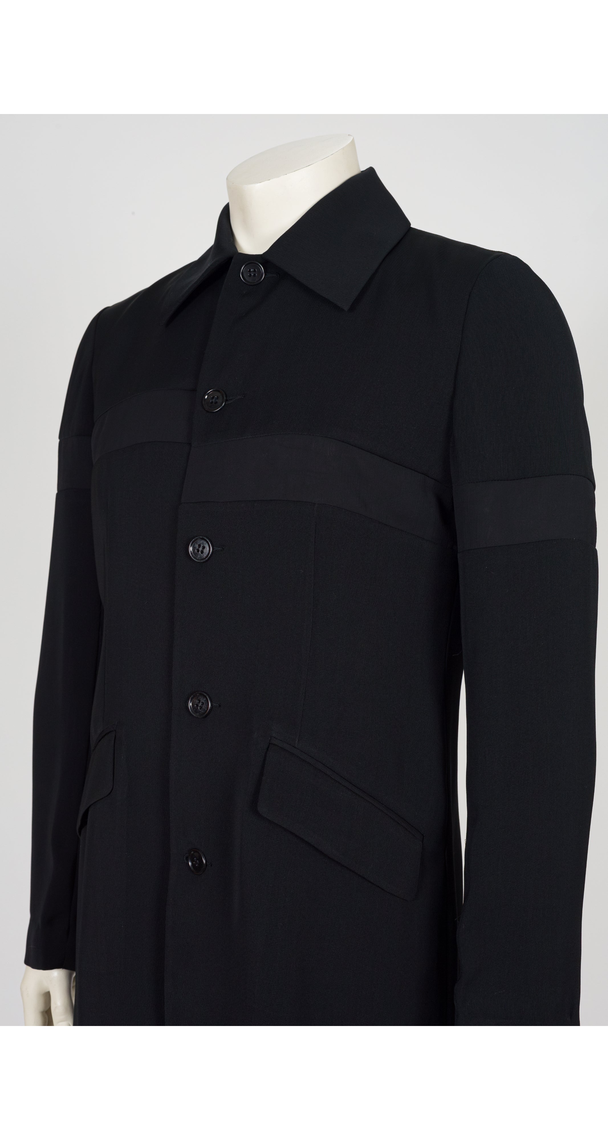 1980s Men's Black Viscose Gabardine Long Jacket