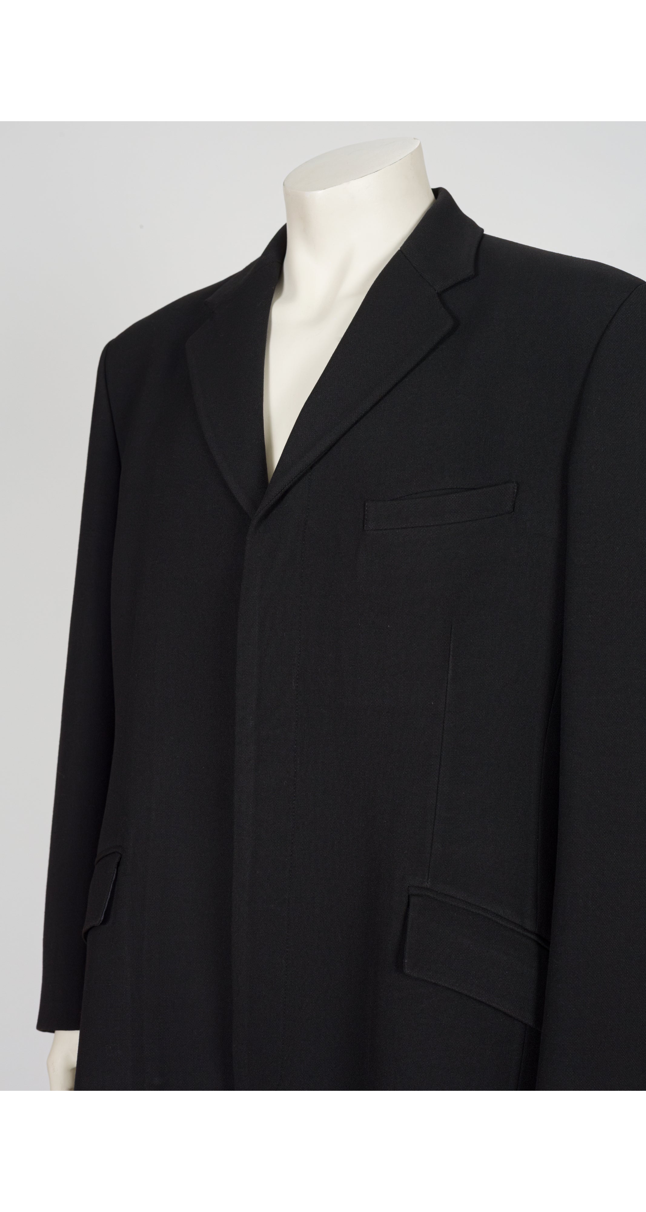 1990s Men's Black Collared Overcoat
