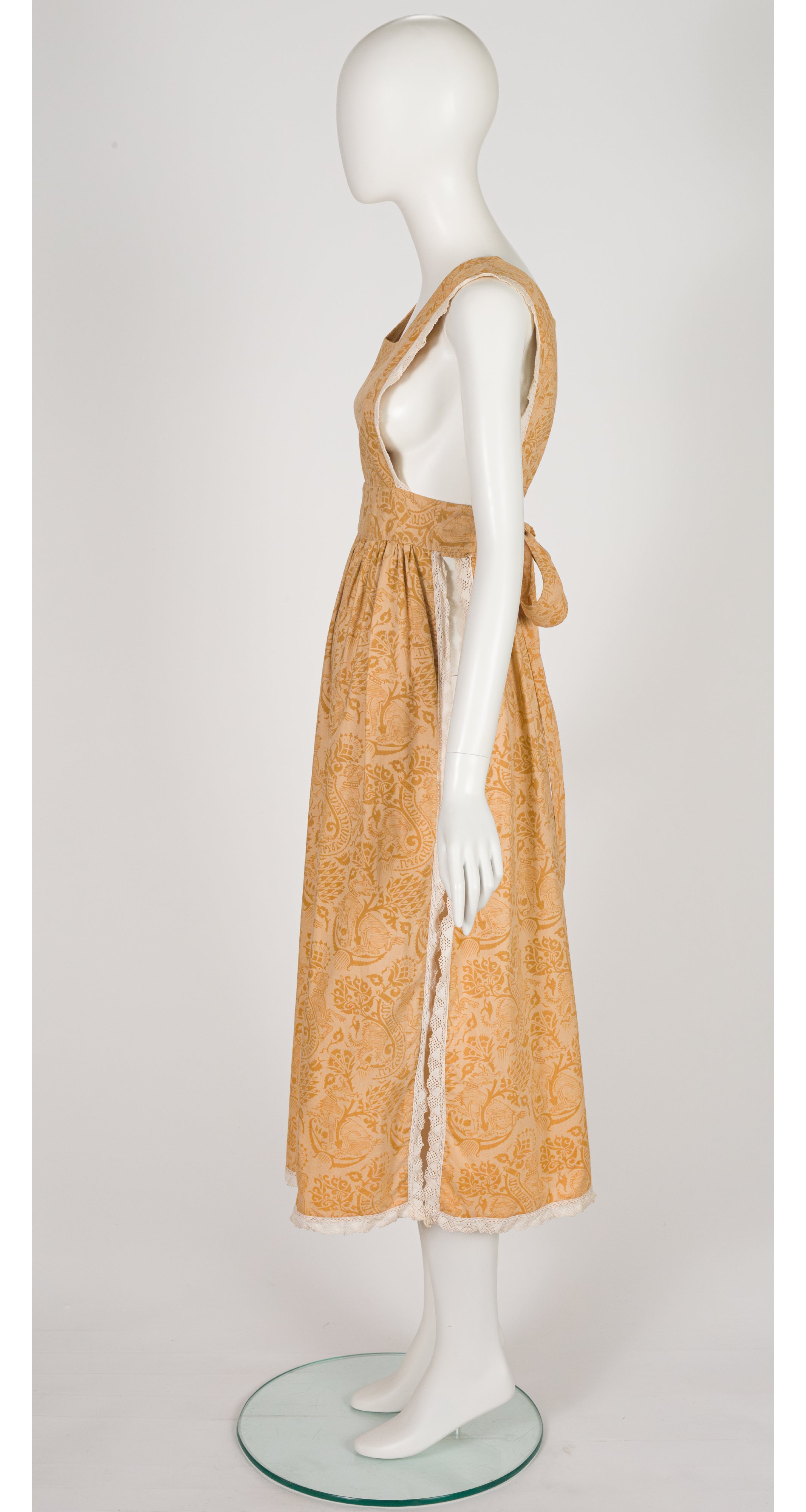 1970s Griffin Block Print Cotton Pinafore Midi Dress