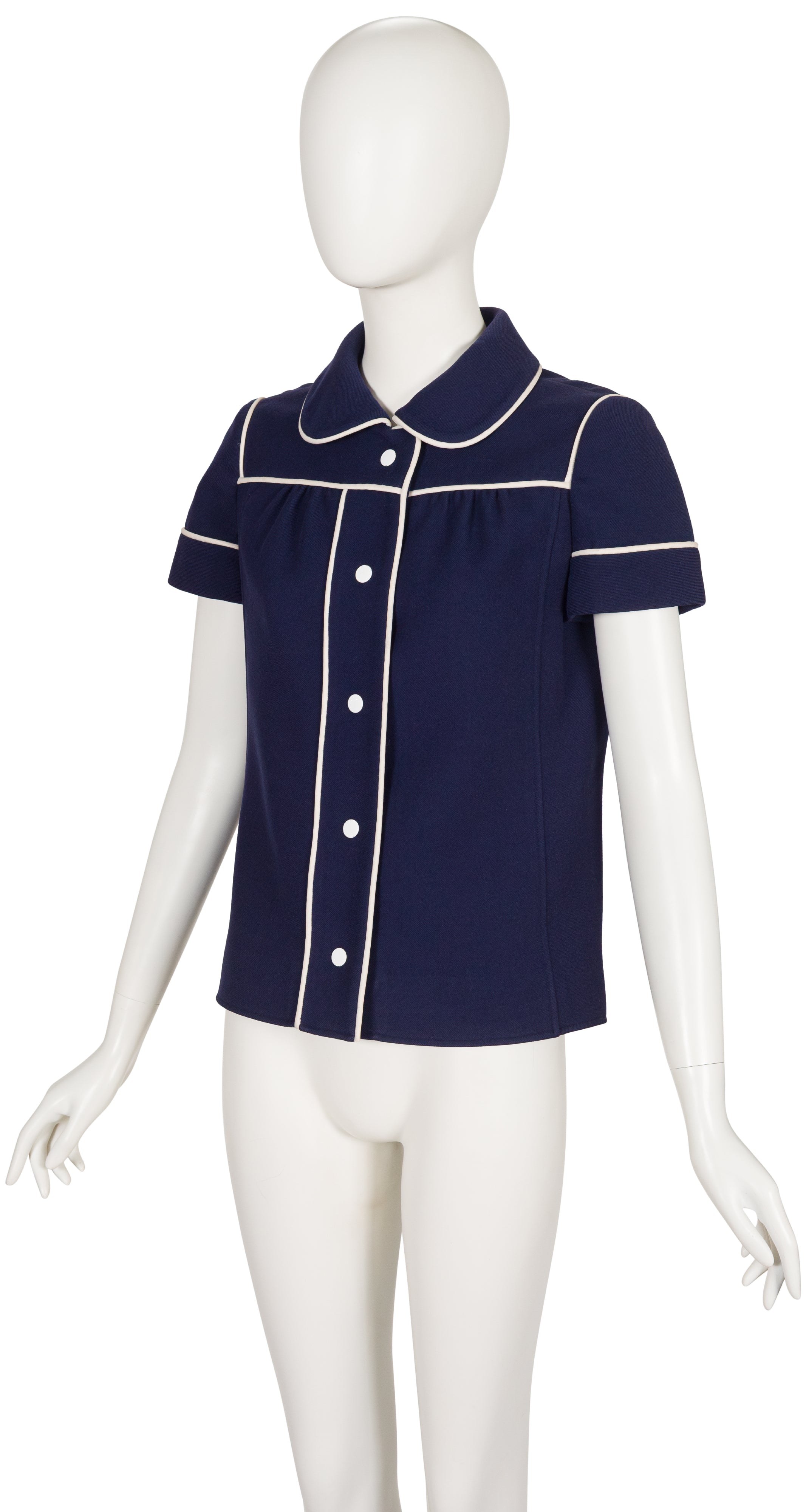 1970s Navy Wool Peter Pan Collar Pant Suit