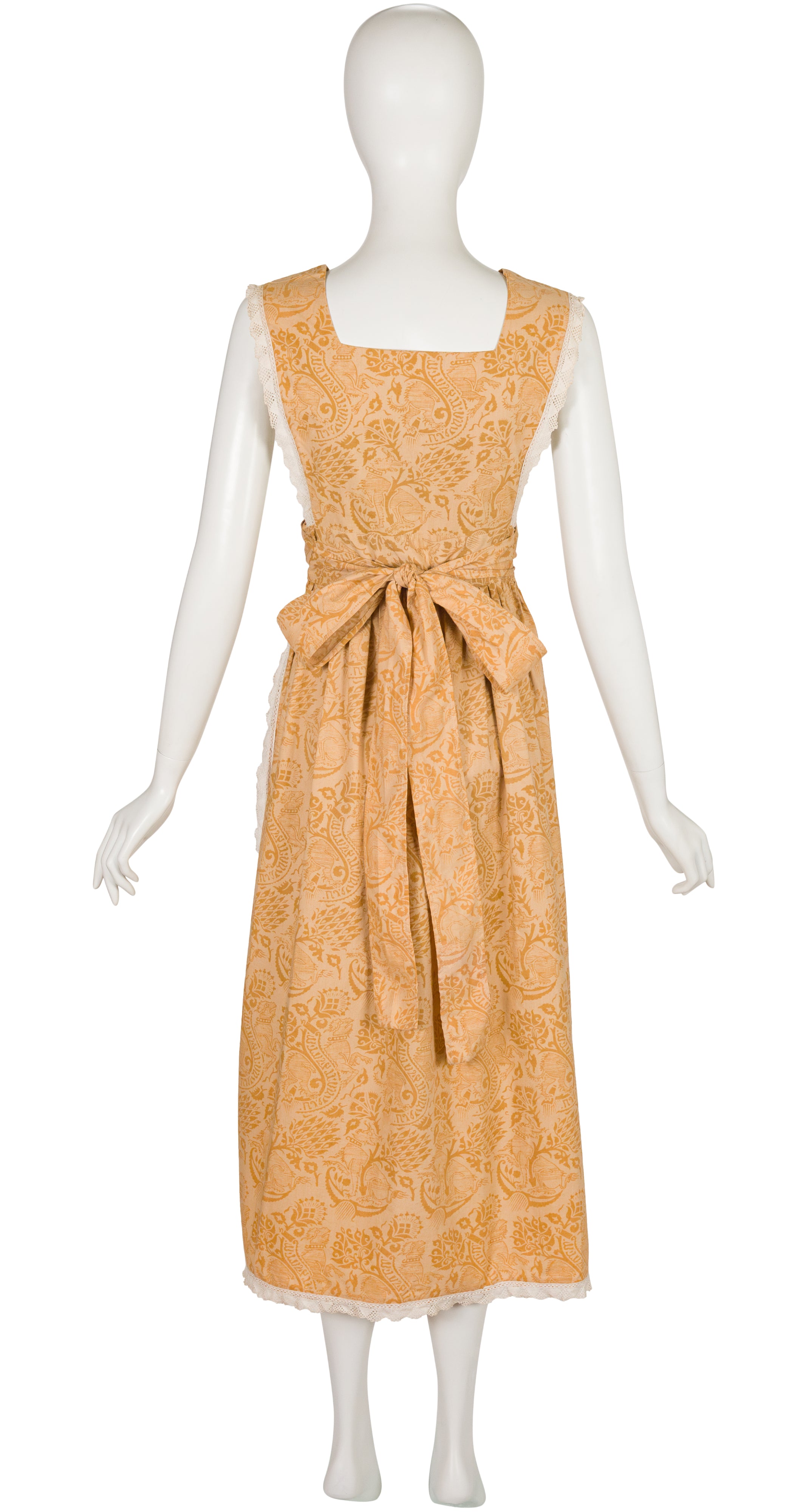 1970s Griffin Block Print Cotton Pinafore Midi Dress