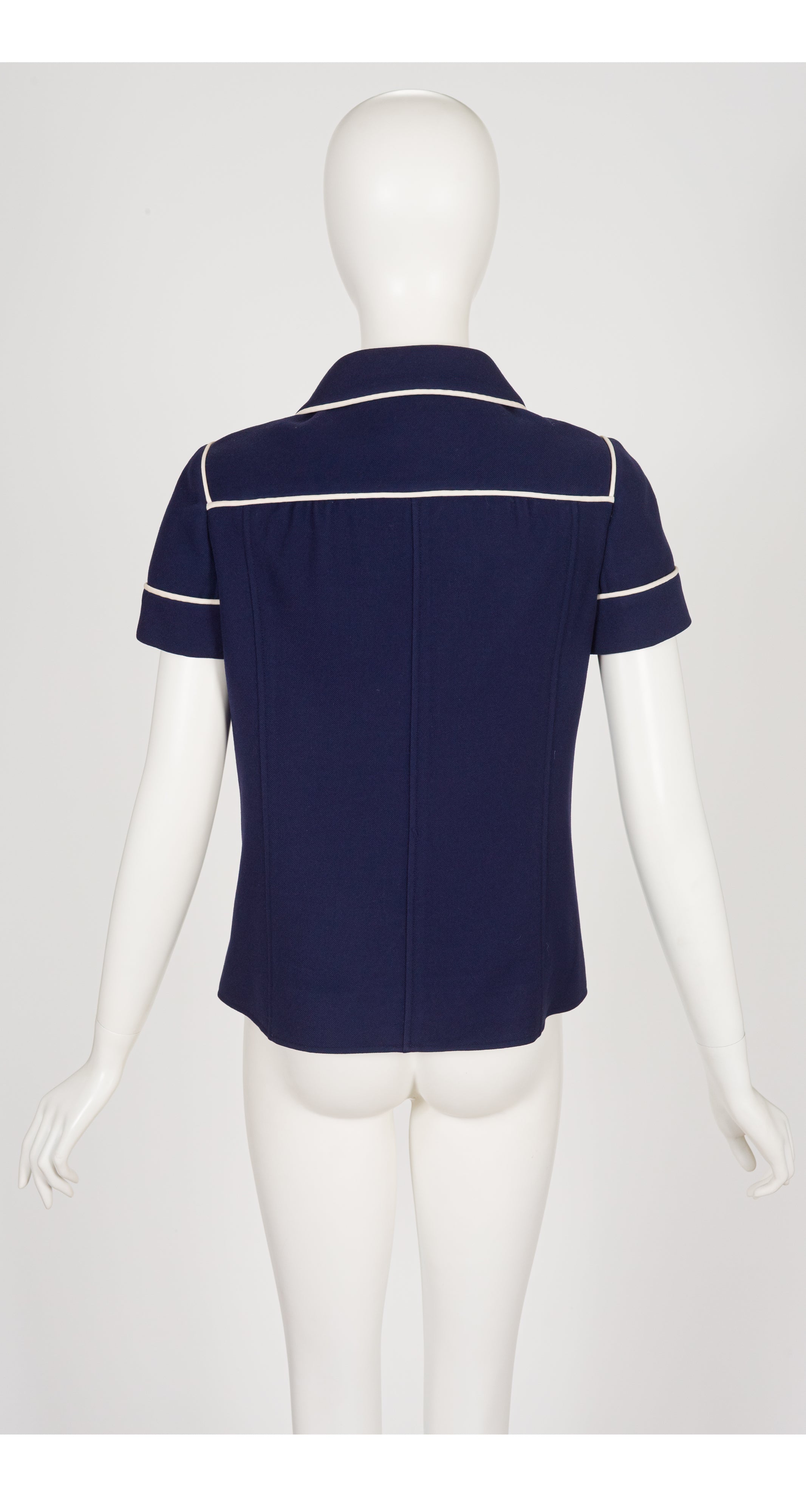 1970s Navy Wool Peter Pan Collar Pant Suit