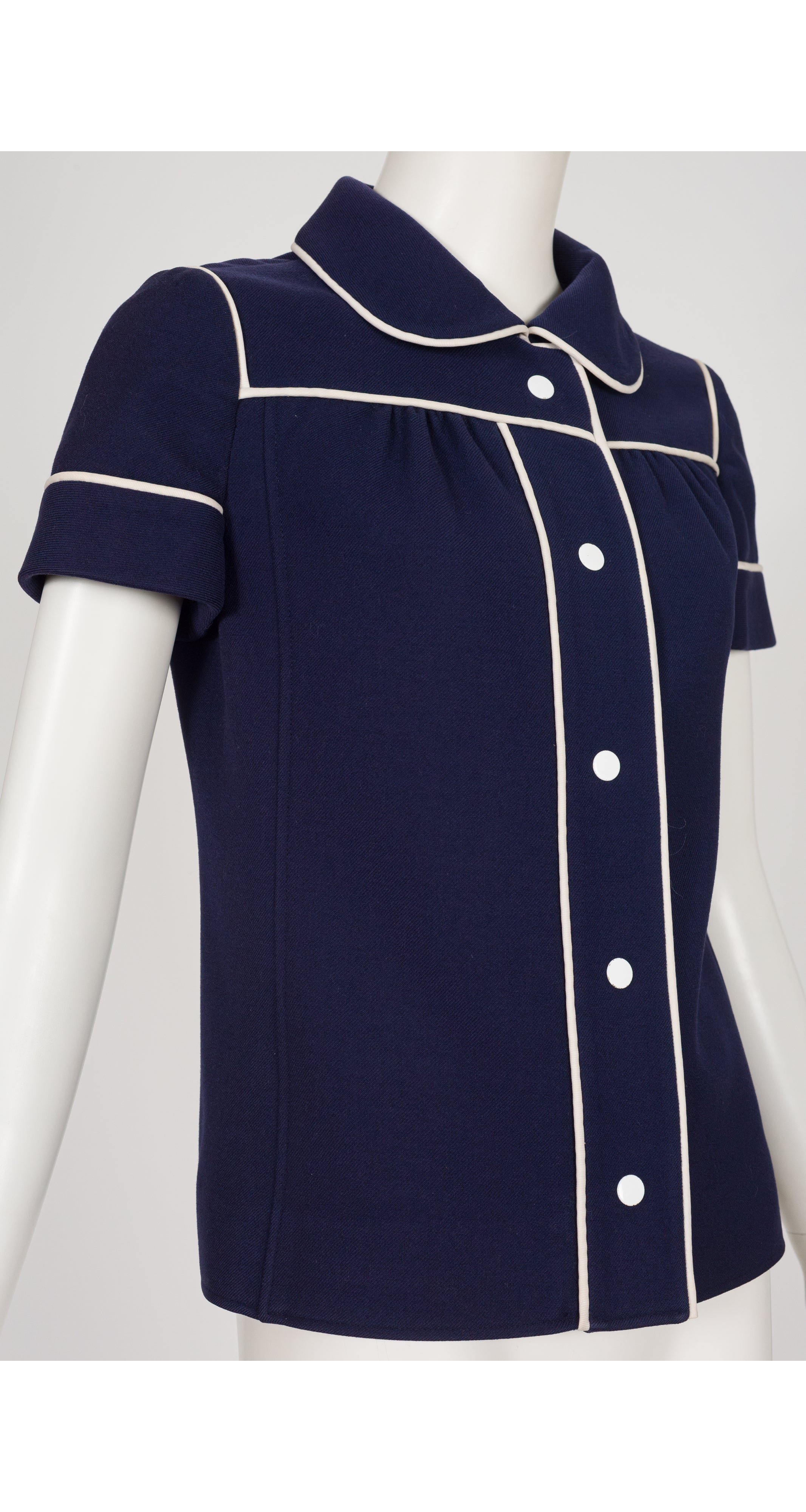 1970s Navy Wool Peter Pan Collar Pant Suit