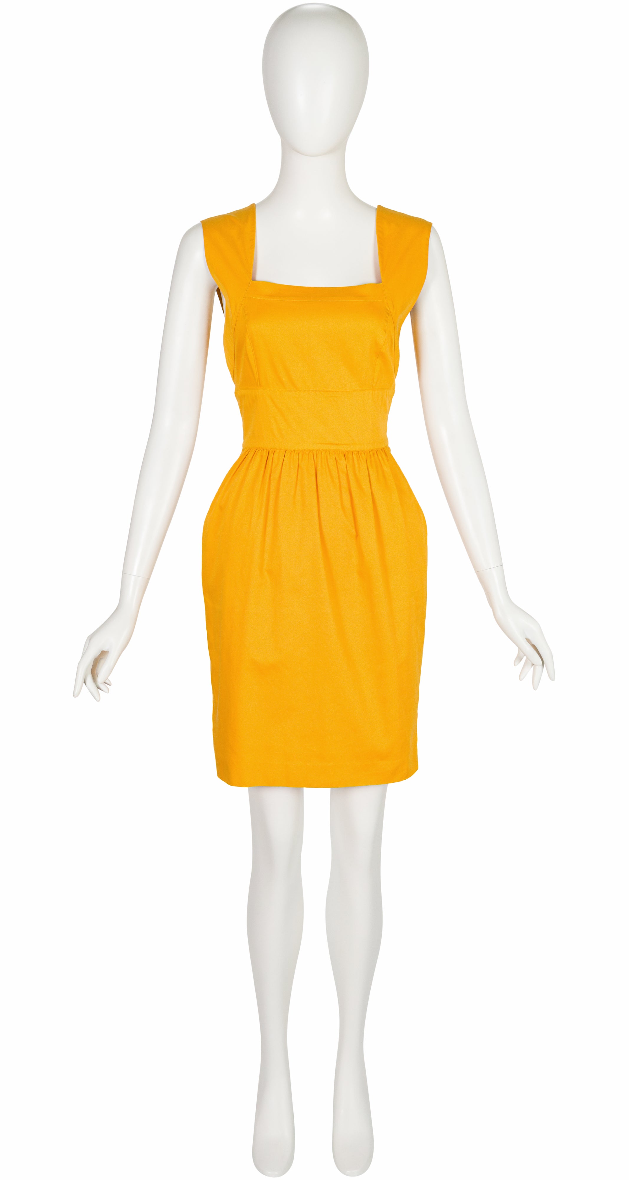1980s Amber Yellow Cotton Backless Dress