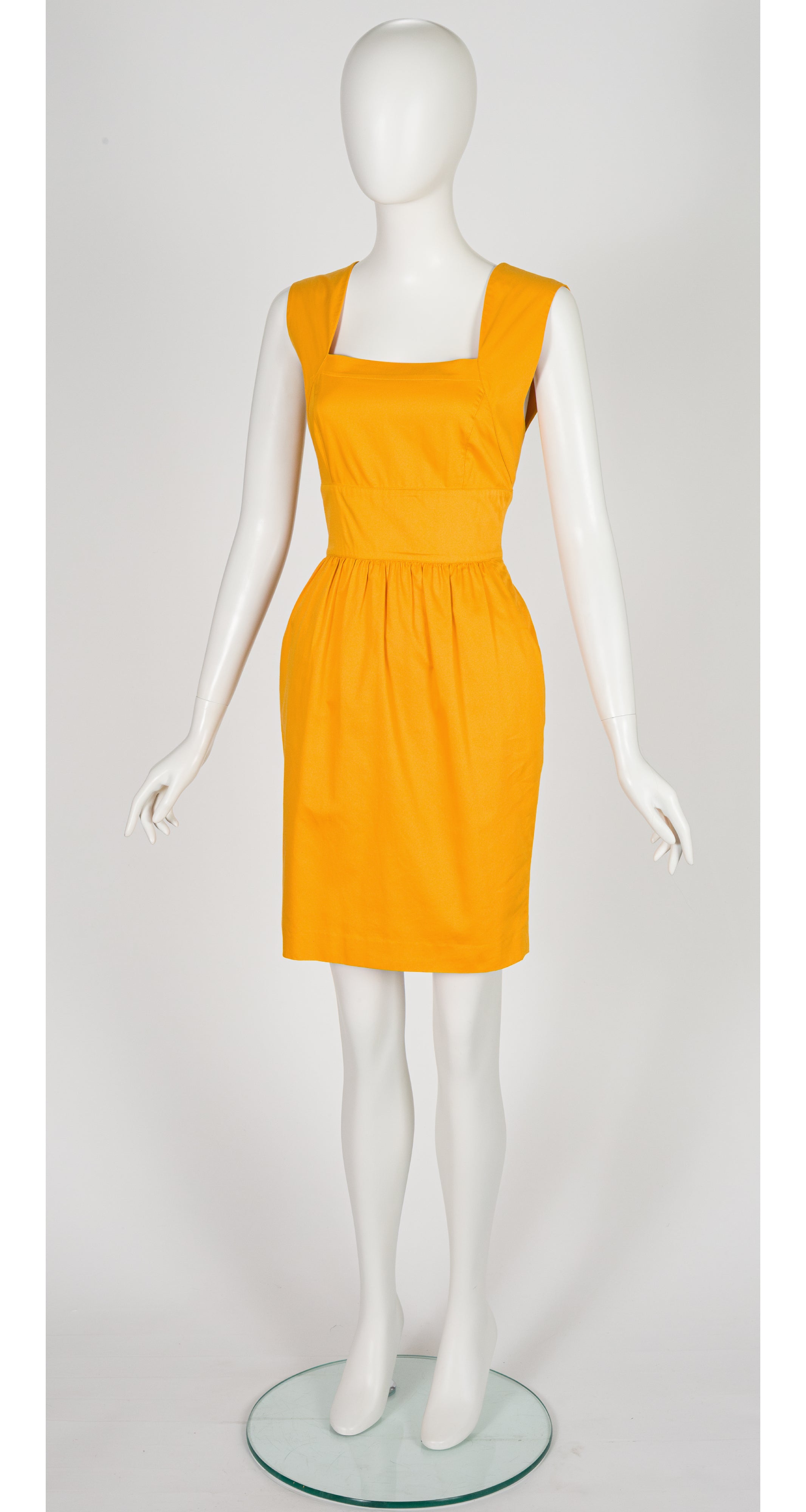 1980s Amber Yellow Cotton Backless Dress