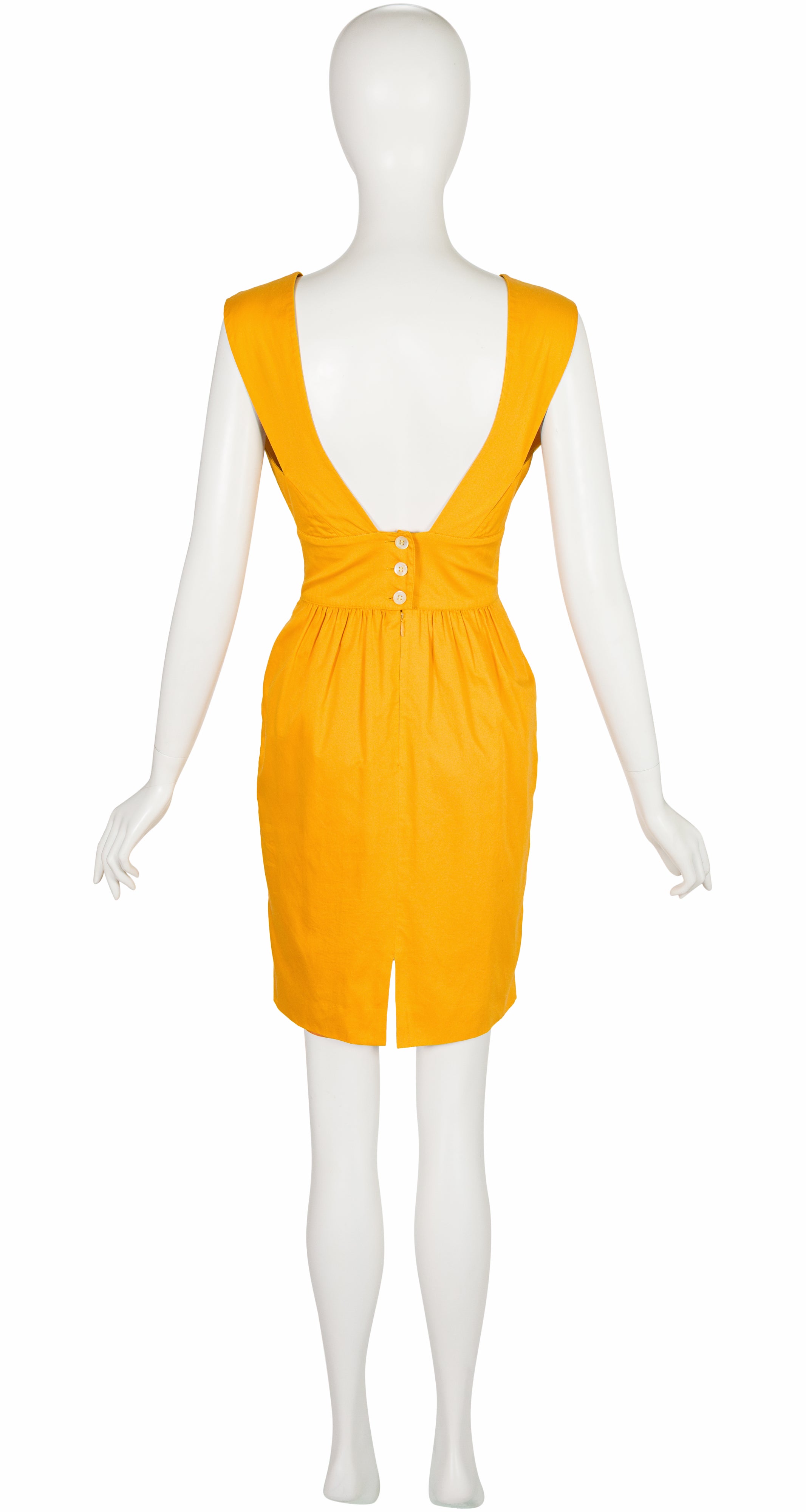 1980s Amber Yellow Cotton Backless Dress