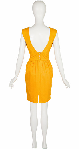 mustard yellow dress with red shoes Karl Lagerfeld 1980s Amber Yellow Cotton Backless Dress – Featherstone  Vintage