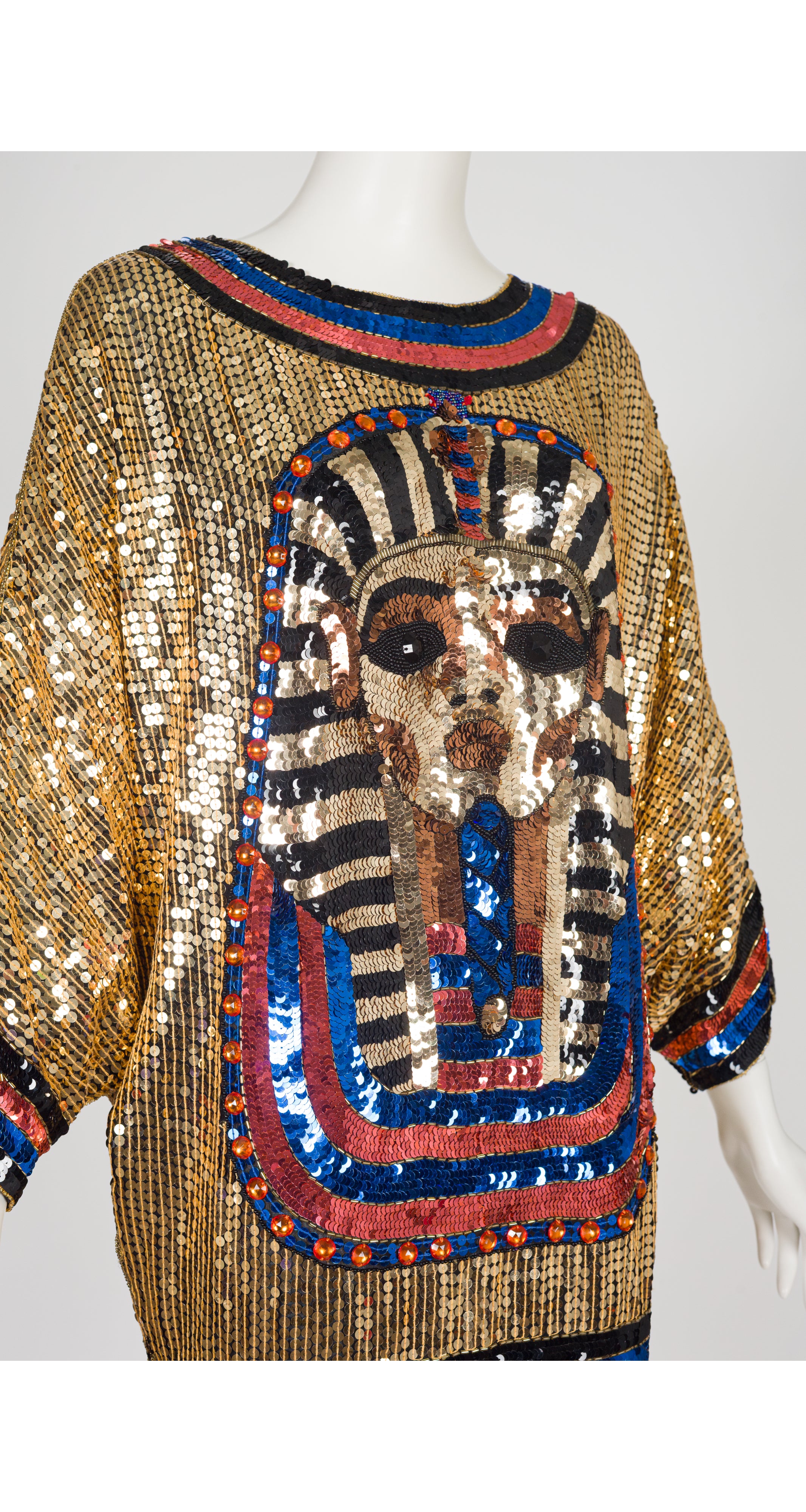 1980s King Tut Gold Sequin Dolman Sleeve Tunic