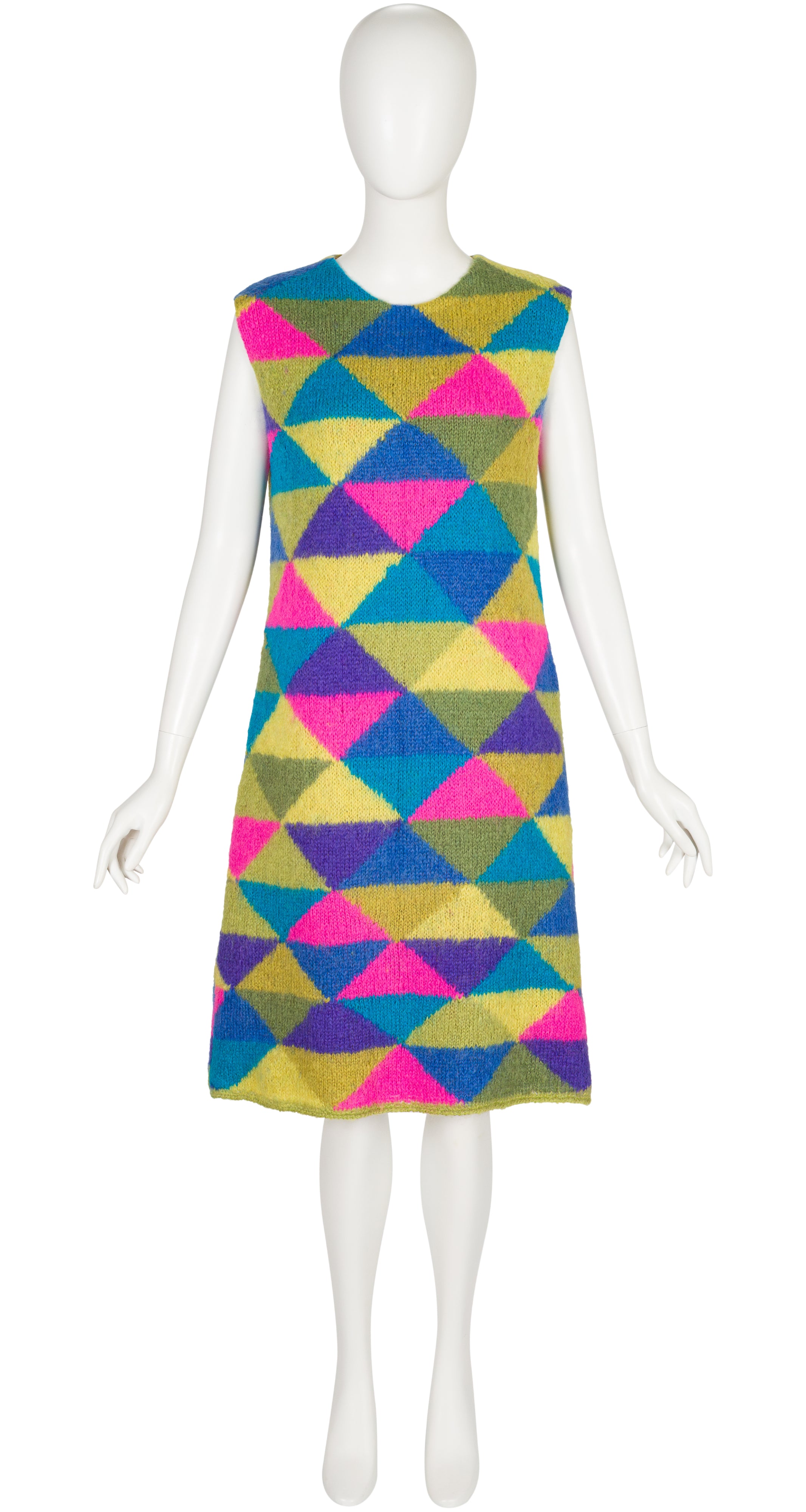 1960s Mod Geometric Print Wool Knit Shift Dress