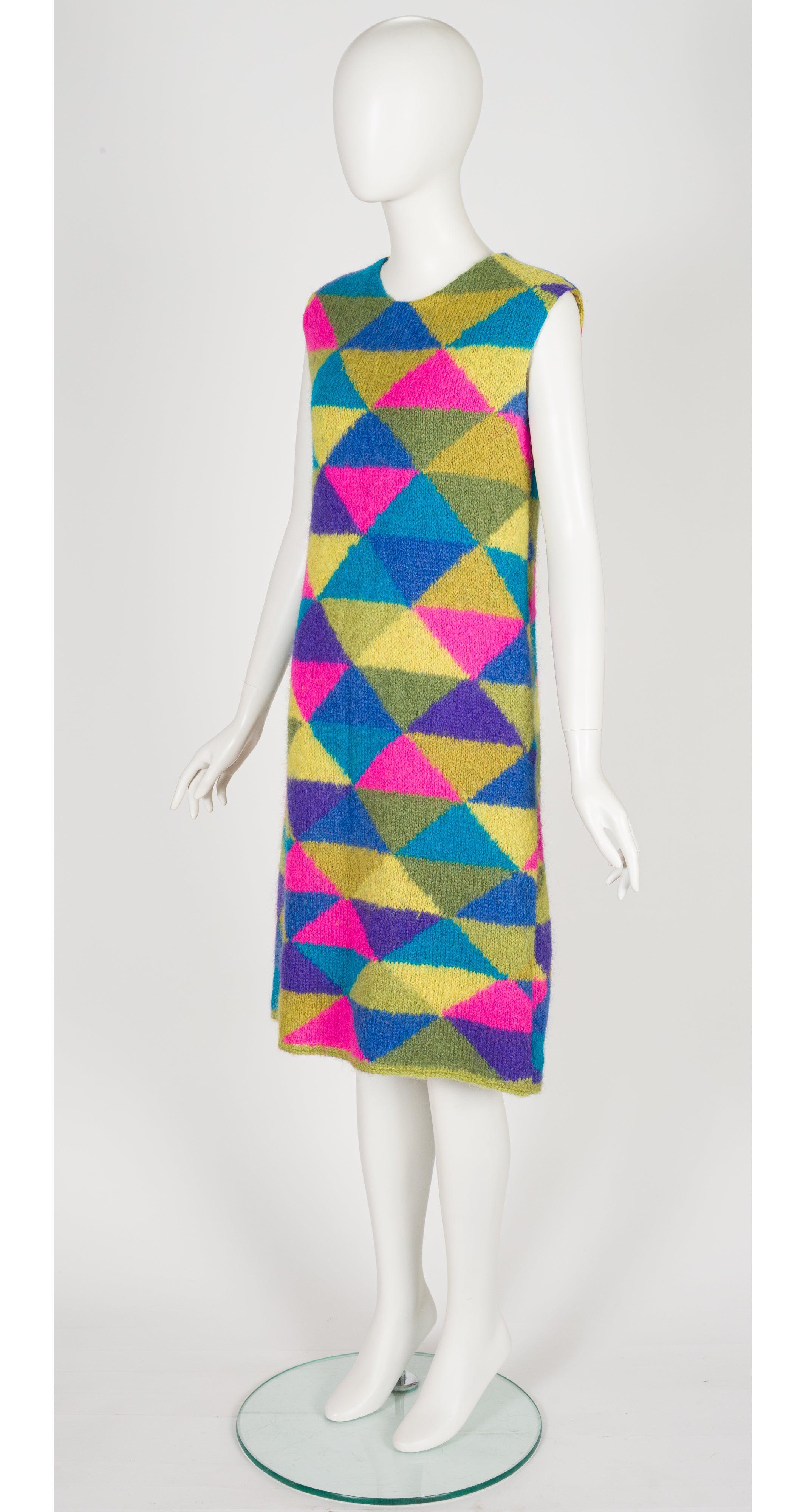 1960s Mod Geometric Print Wool Knit Shift Dress