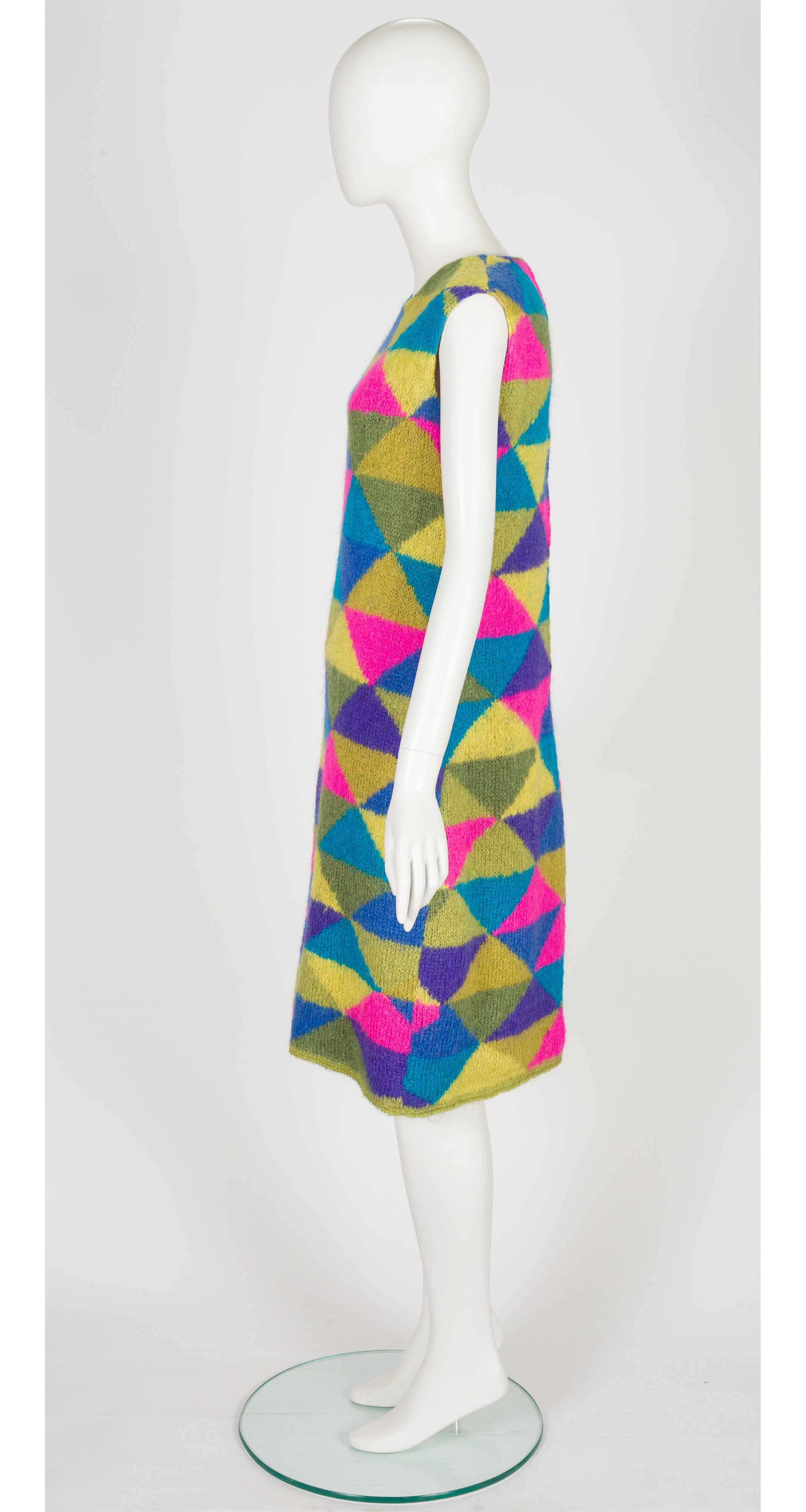 1960s Mod Geometric Print Wool Knit Shift Dress