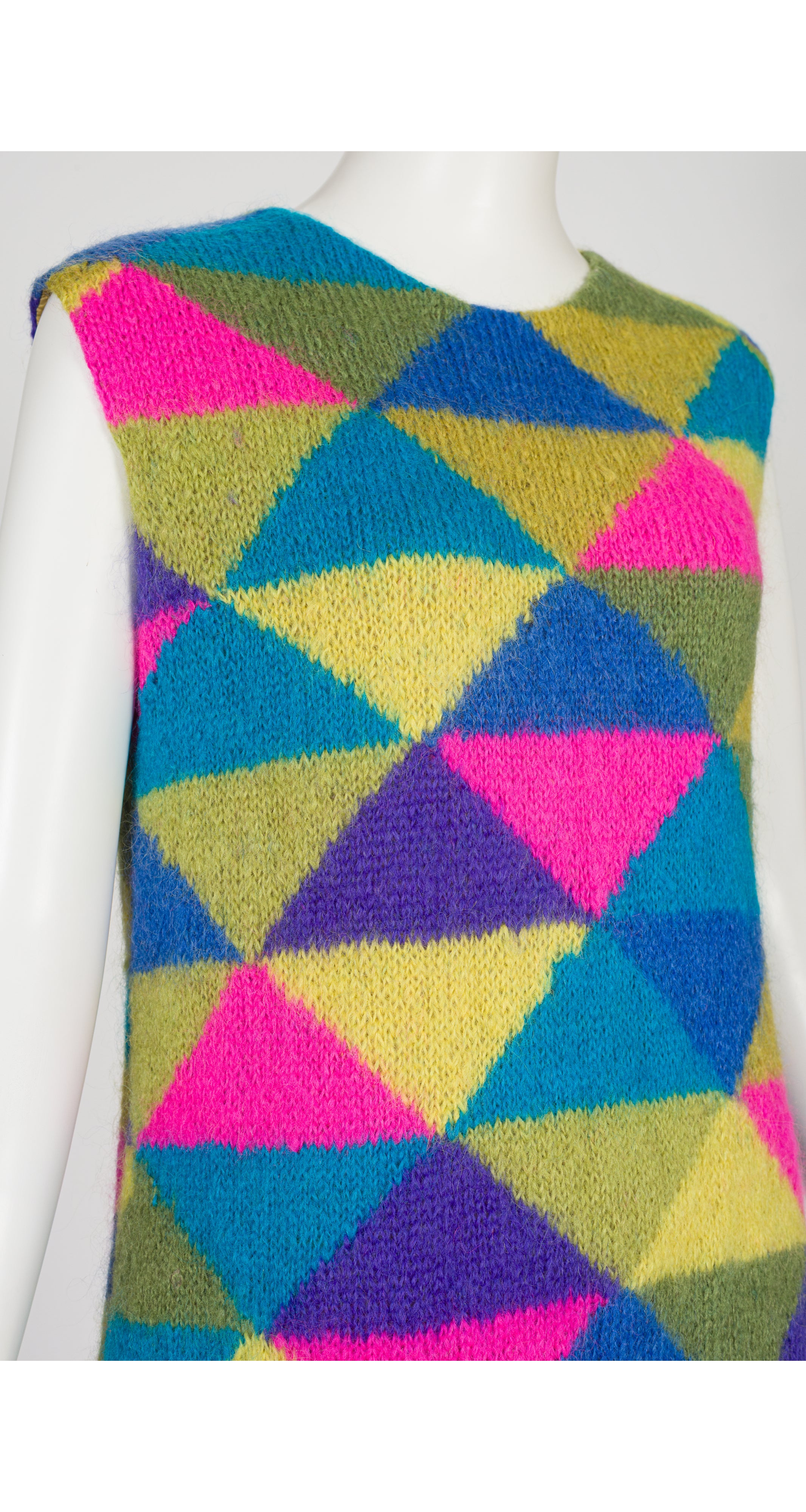 1960s Mod Geometric Print Wool Knit Shift Dress