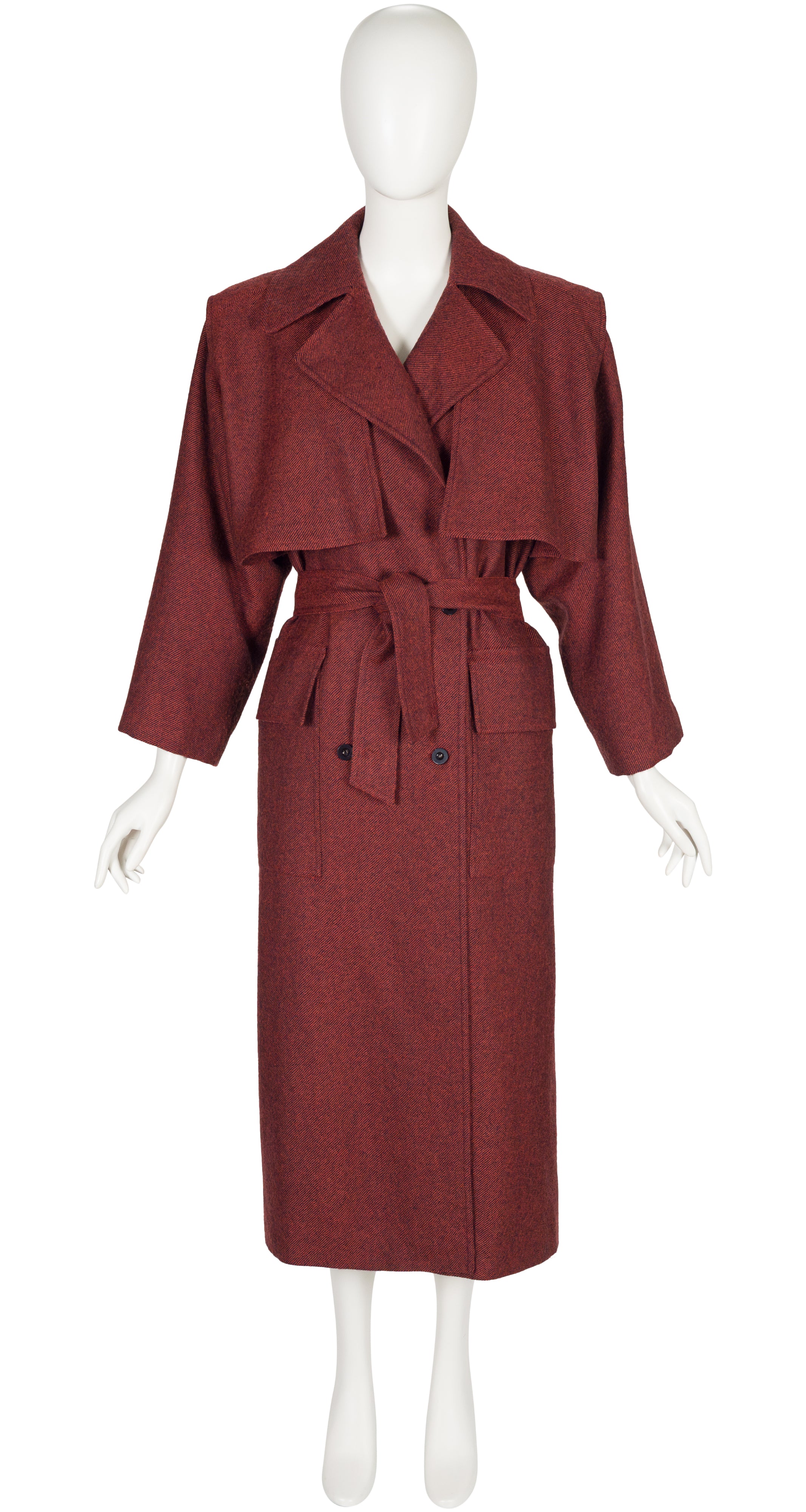 1980s Brick Red Wool Double-Breasted Trench Coat