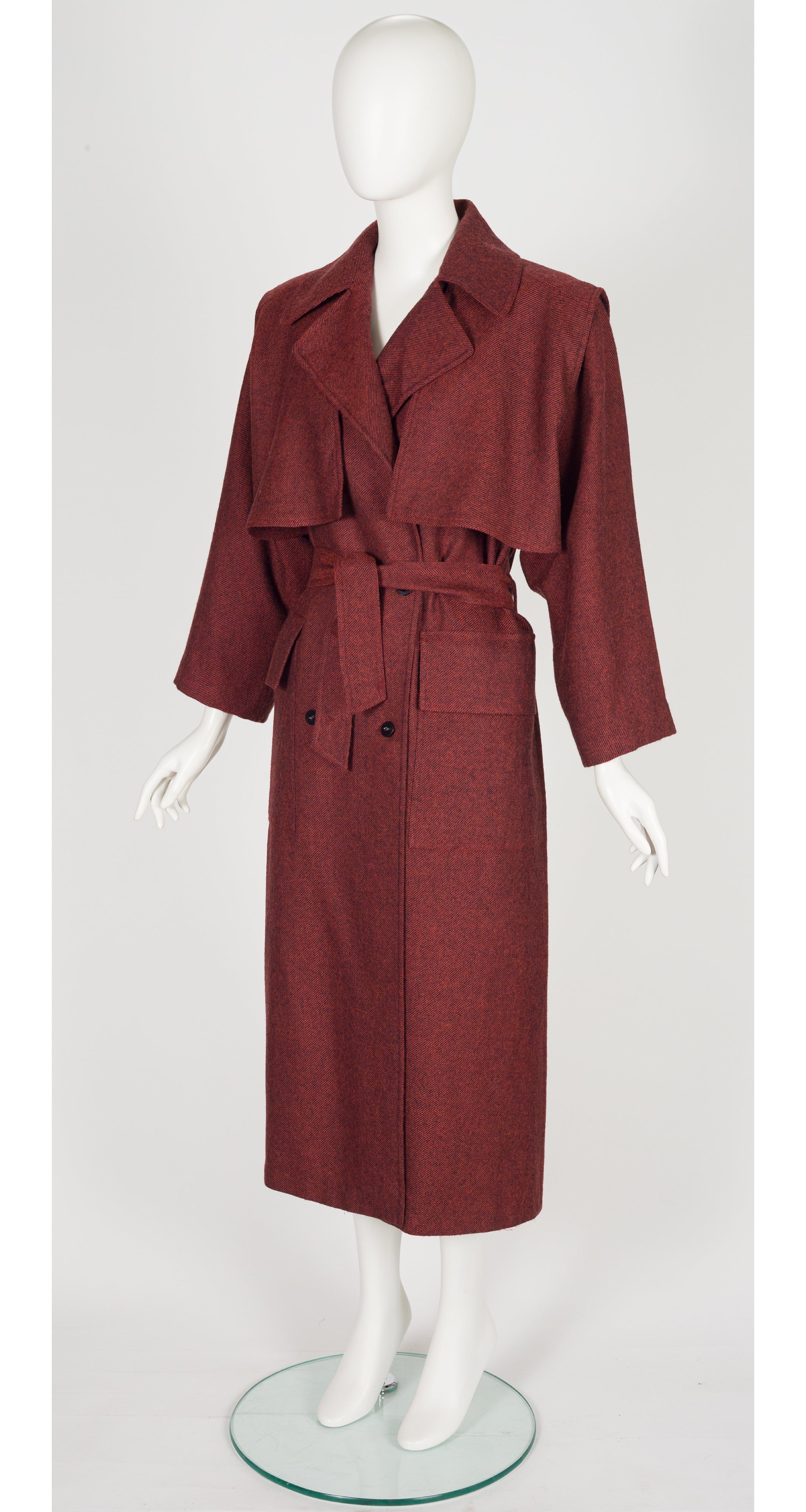 1980s Brick Red Wool Double-Breasted Trench Coat