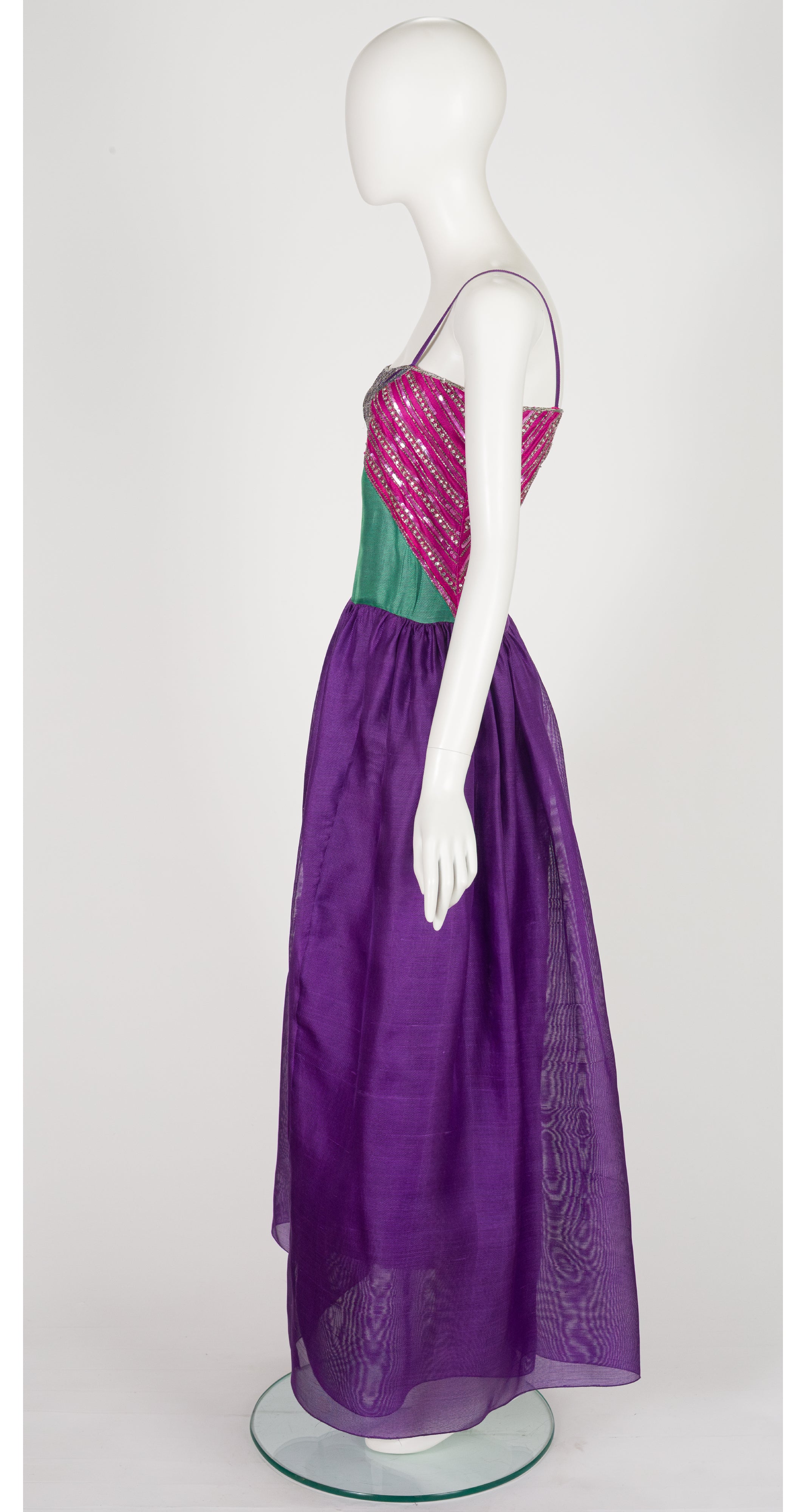 1983 S/S Embellished Woven Silk Evening Gown