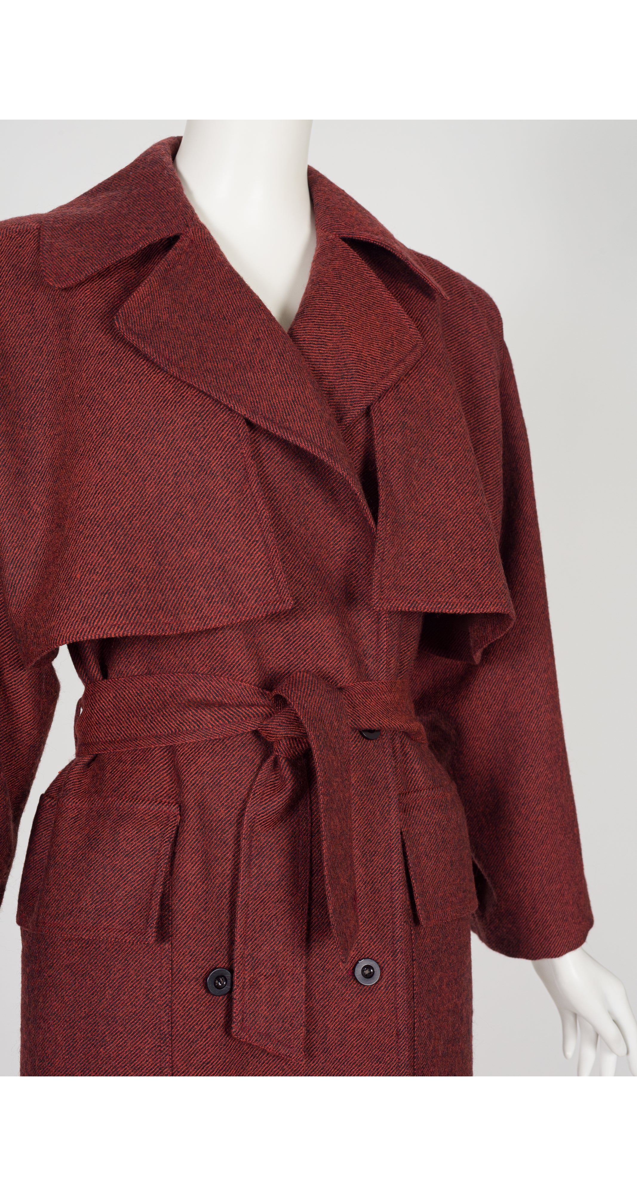 1980s Brick Red Wool Double-Breasted Trench Coat
