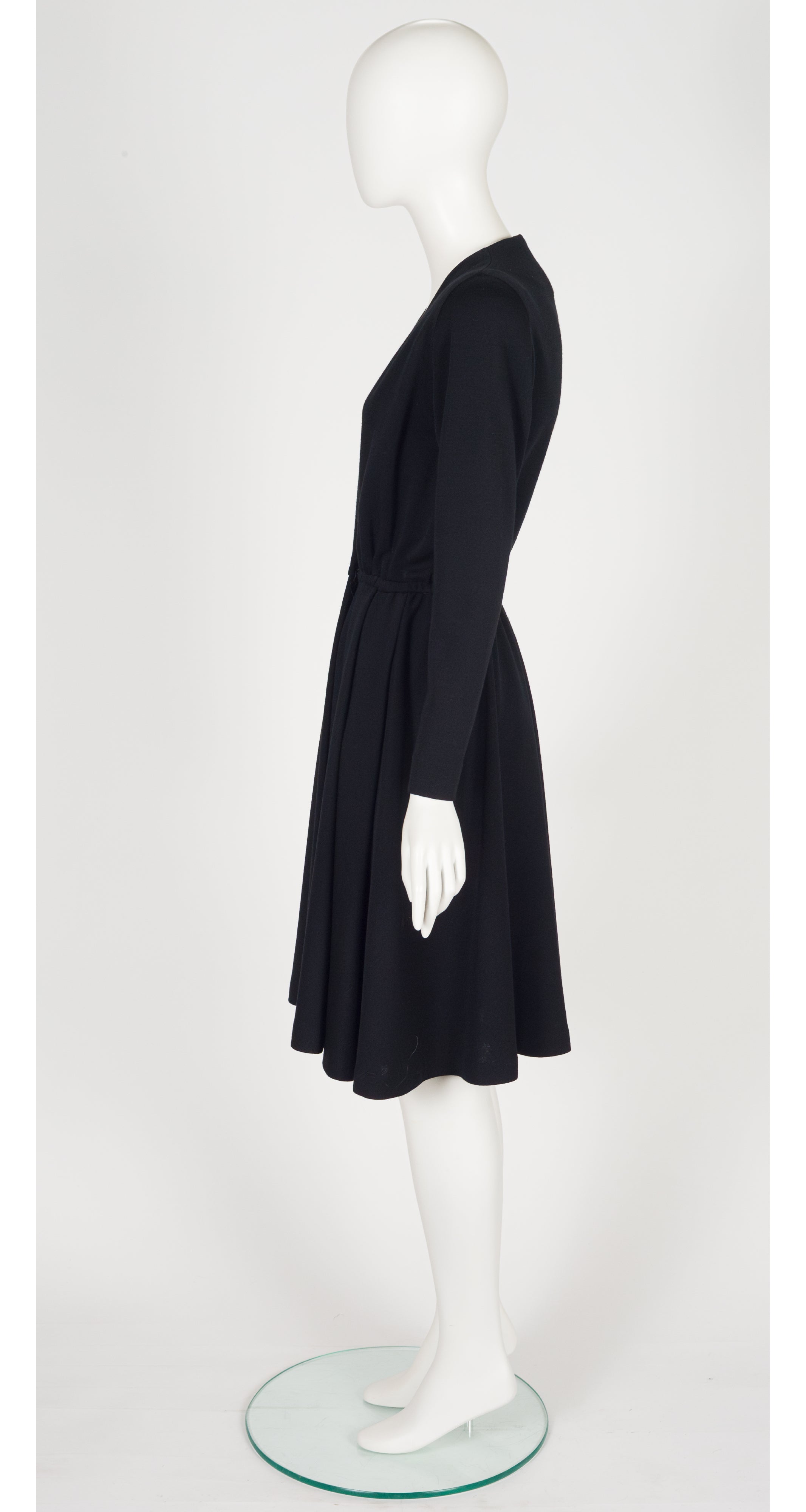 1987 S/S Black Wool Jersey Plunge Neck Wrap Dress