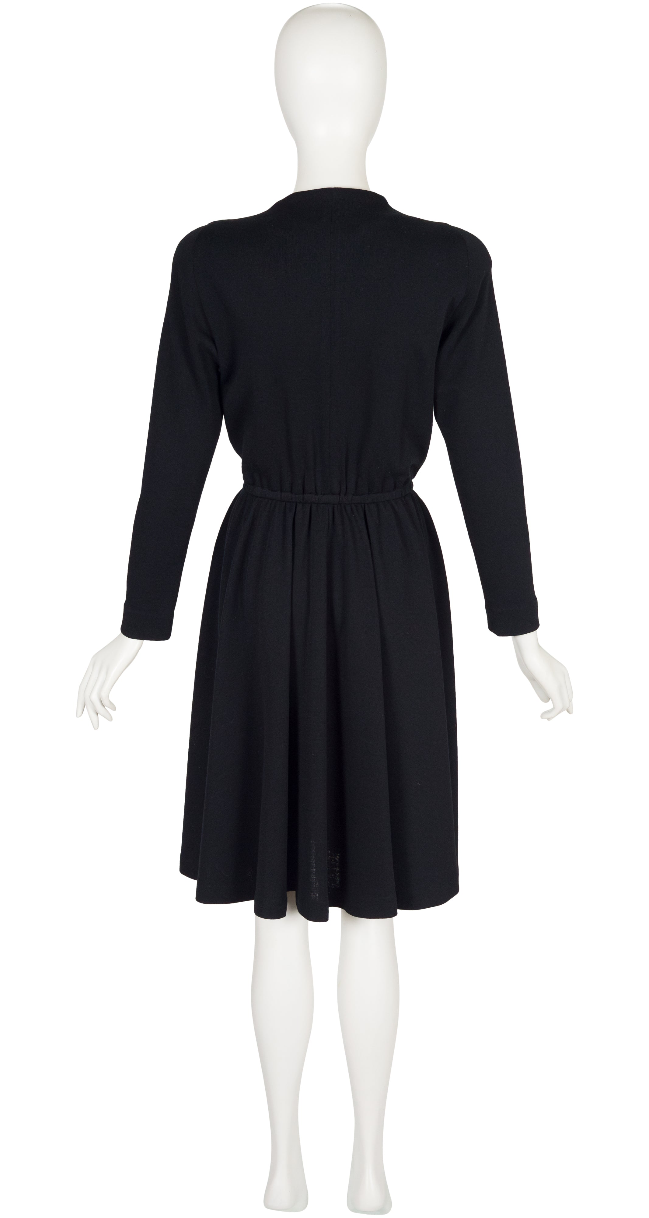 1987 S/S Black Wool Jersey Plunge Neck Wrap Dress