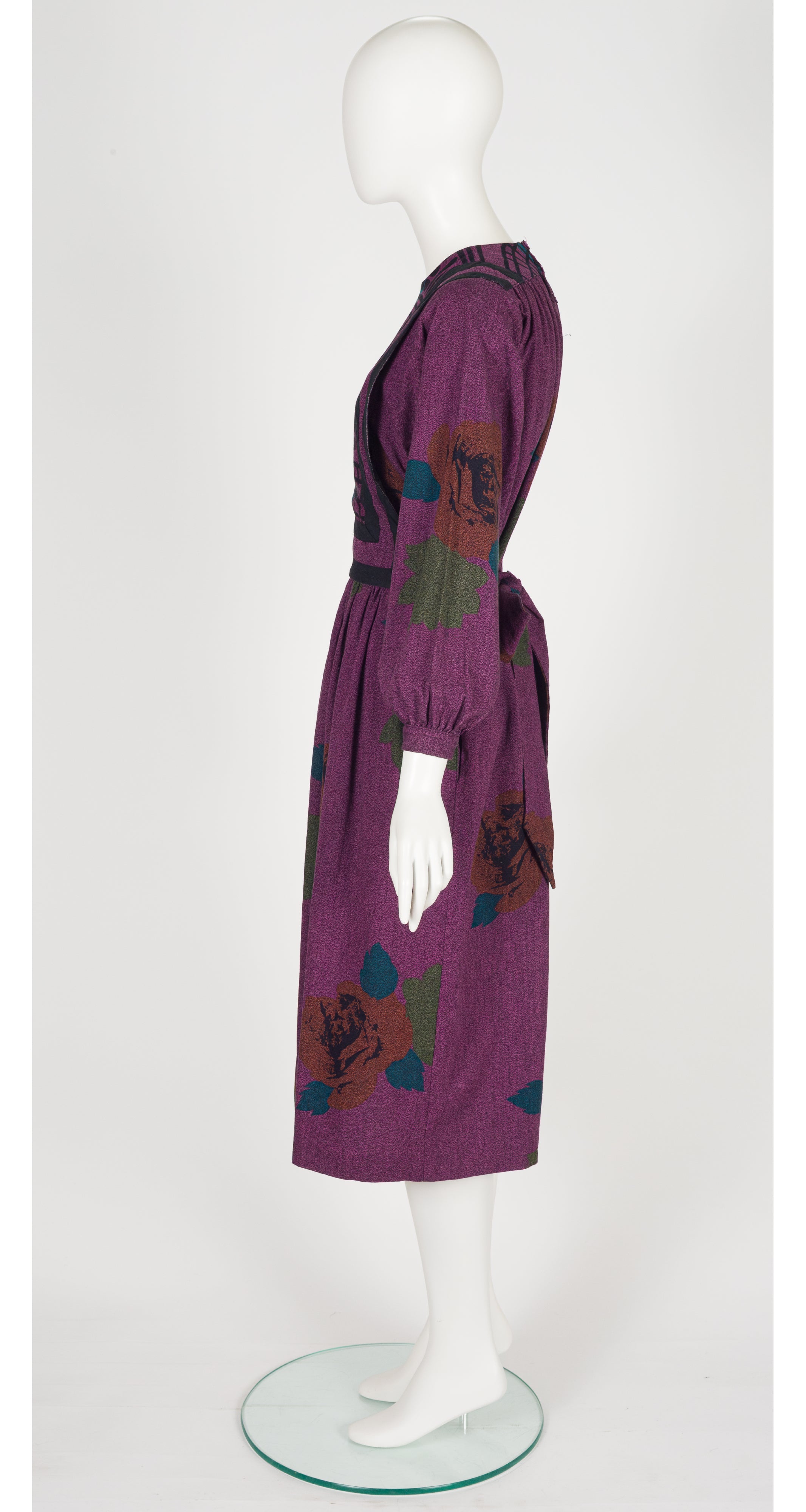 1983 F/W Ad Campaign Floral Plum Cotton Bib Dress
