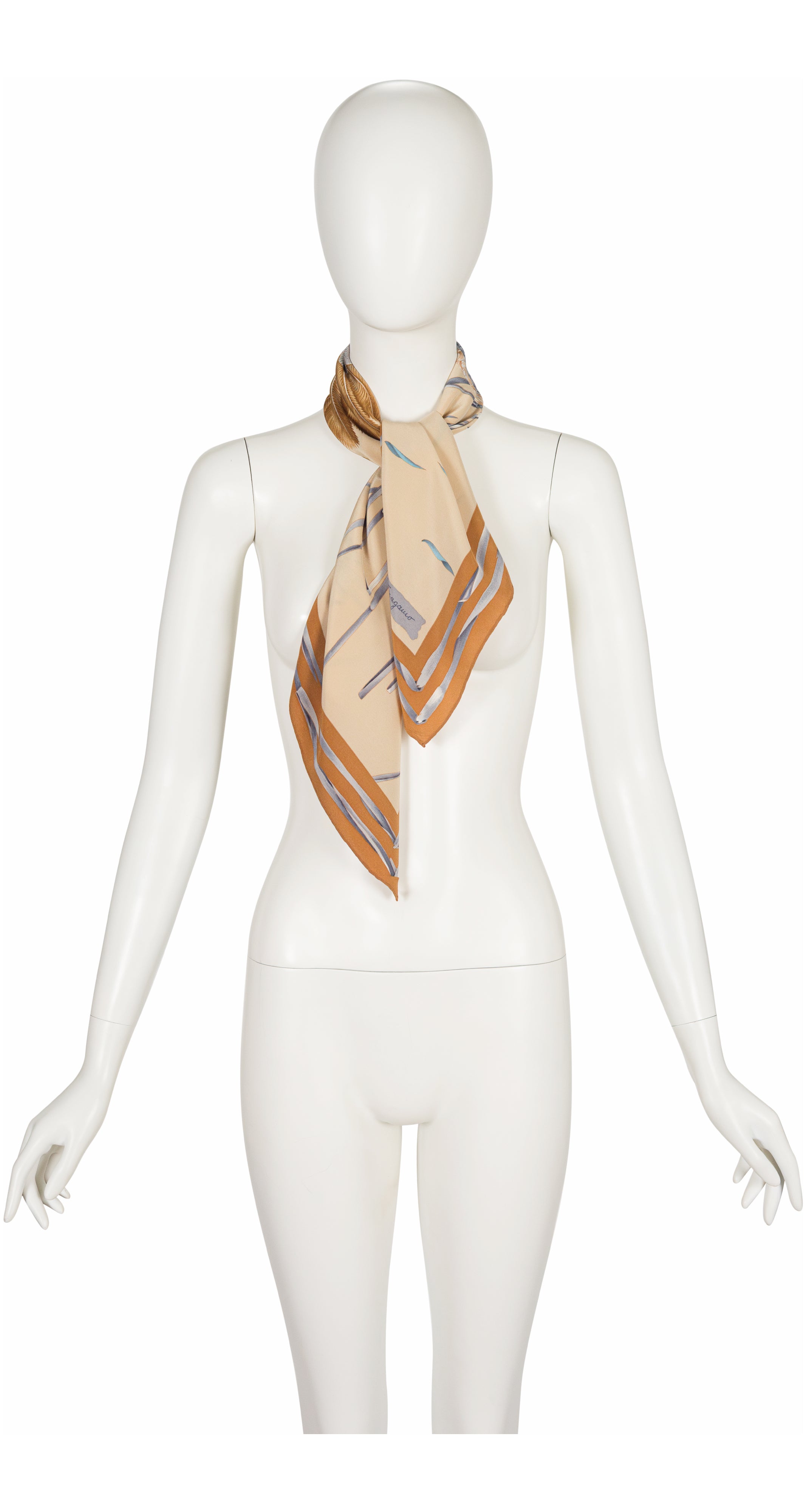 1980s Surrealist Duck Print Beige Silk Scarf