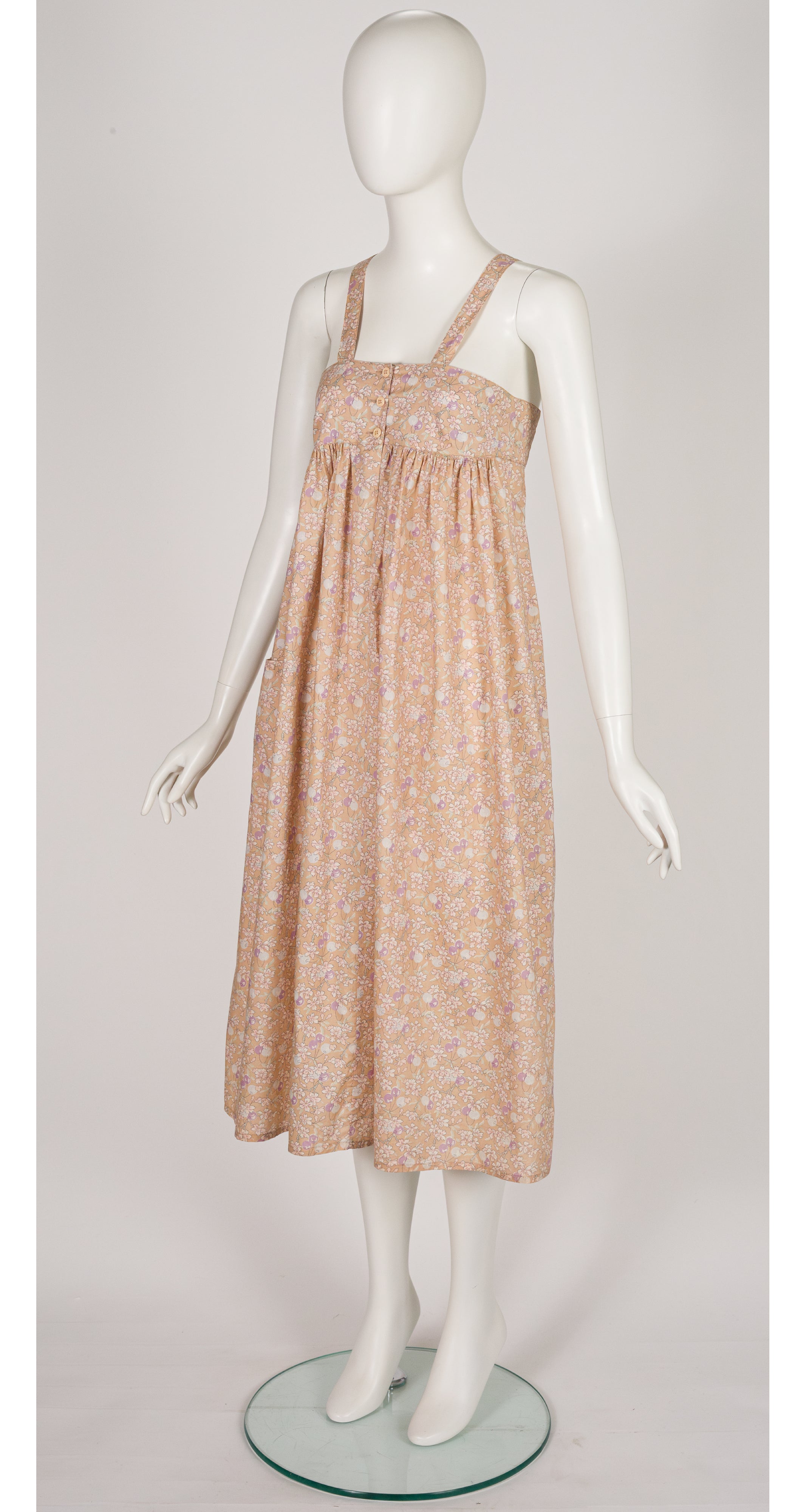 1970s Liberty Cherry Print Crossback Cotton Midi Dress