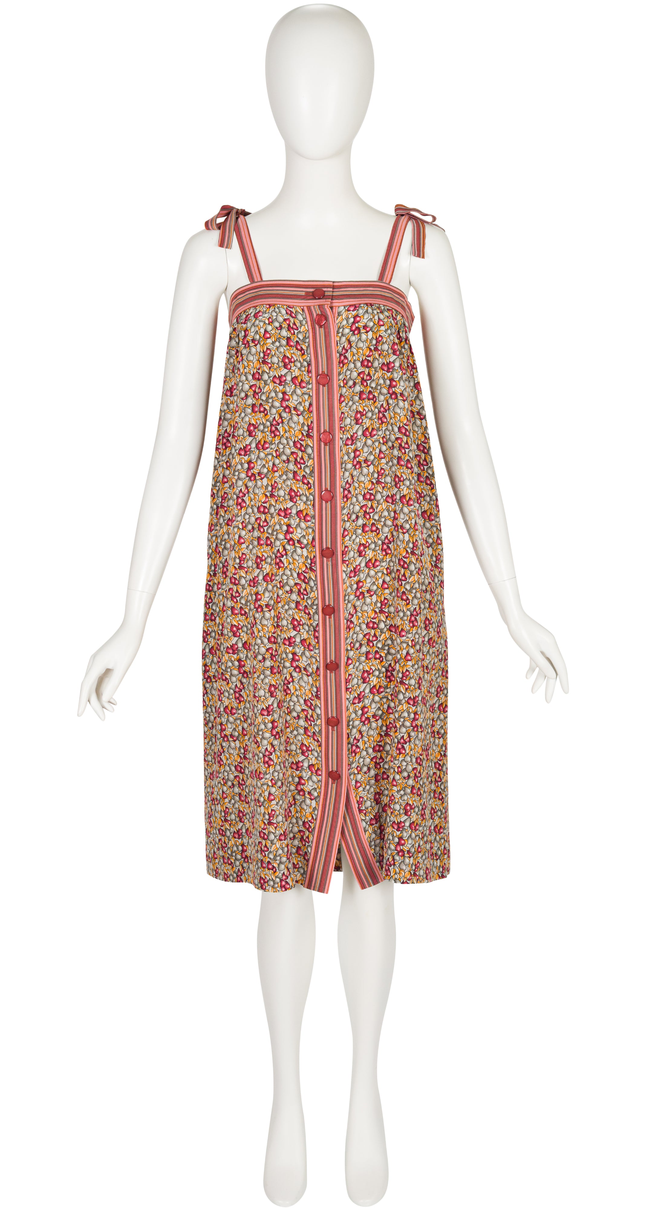 1978 S/S Pear Print Silk Tie-Strap Shift Dress