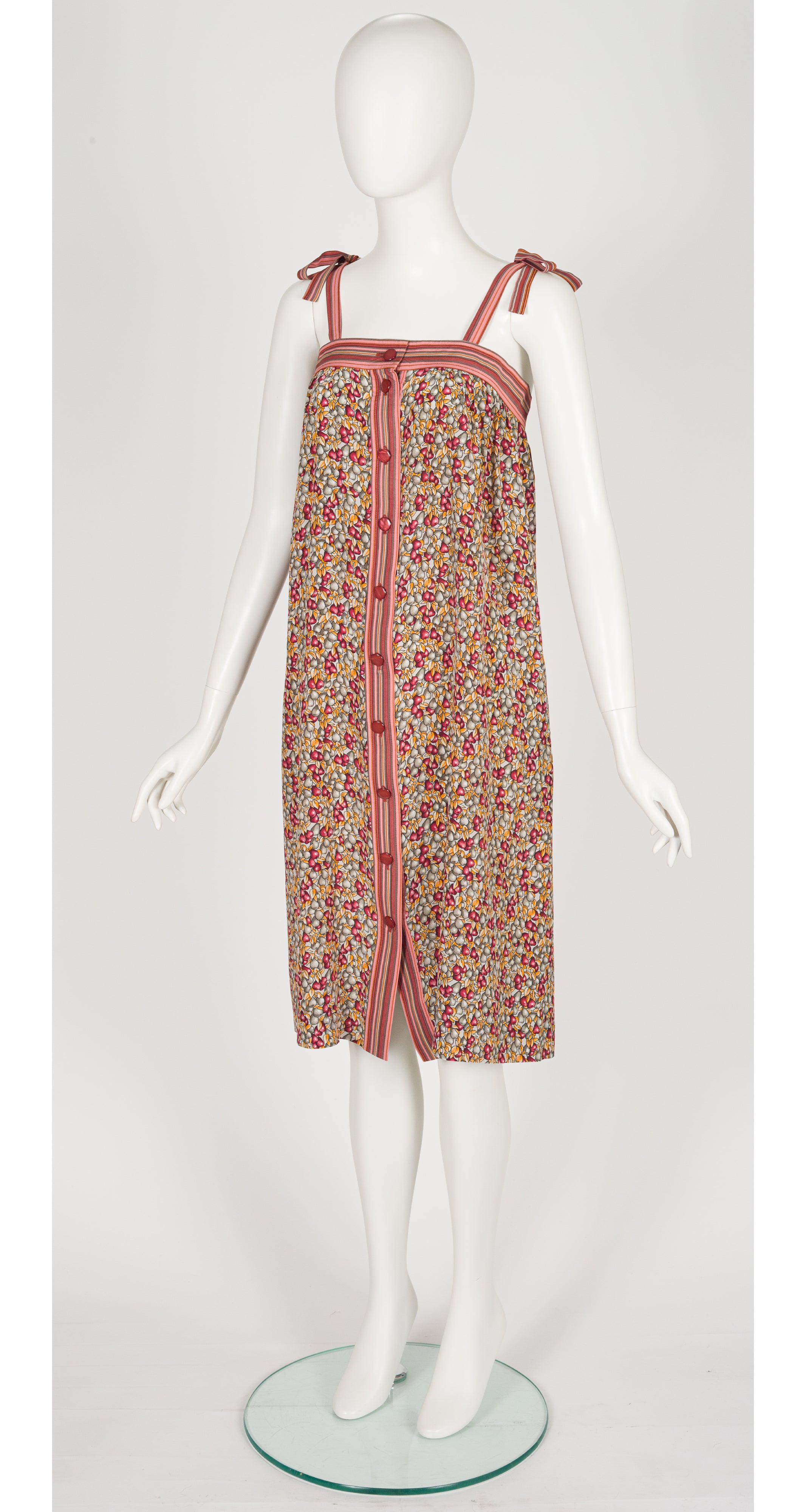 1978 S/S Pear Print Silk Tie-Strap Shift Dress