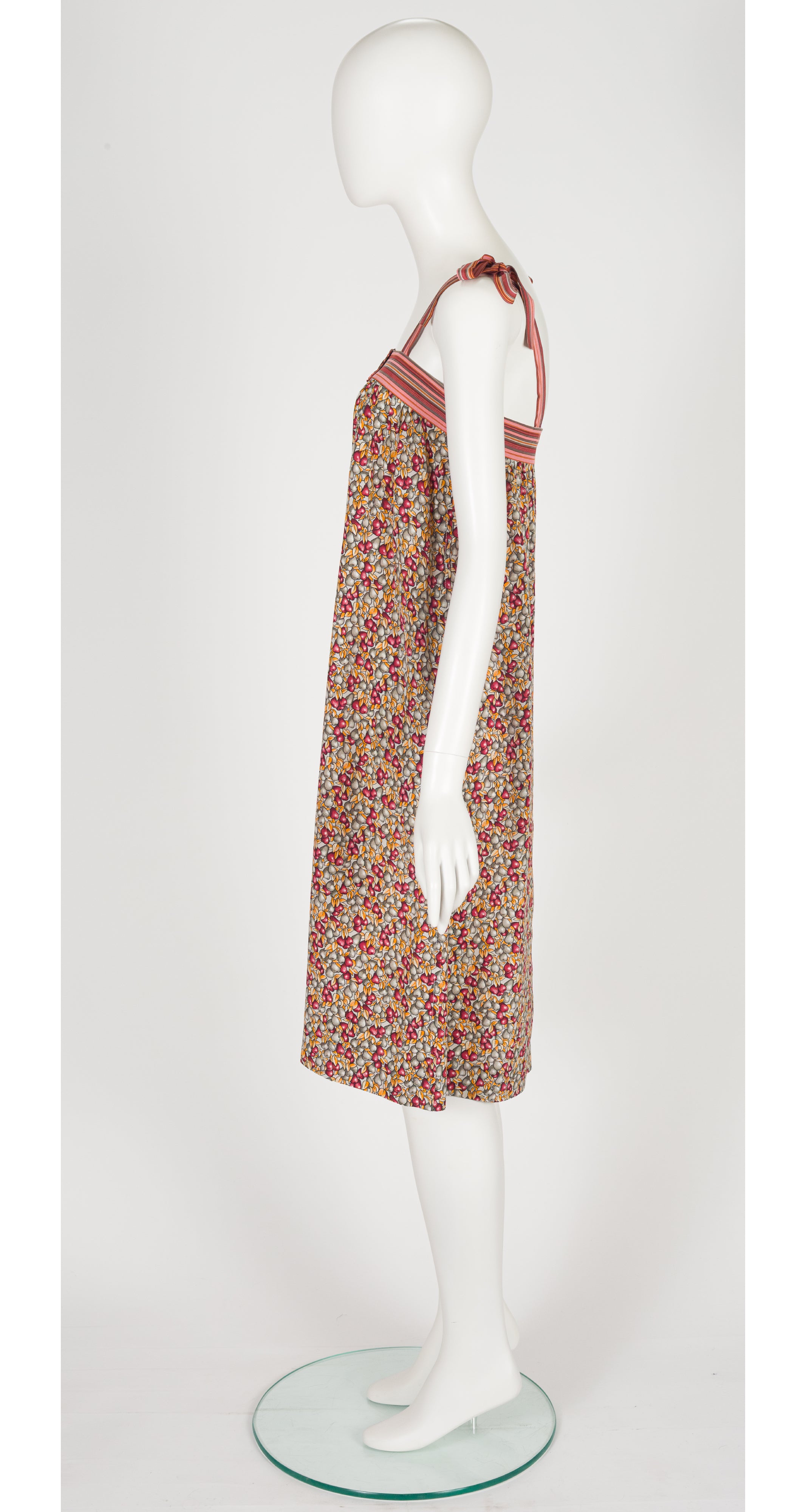 1978 S/S Pear Print Silk Tie-Strap Shift Dress