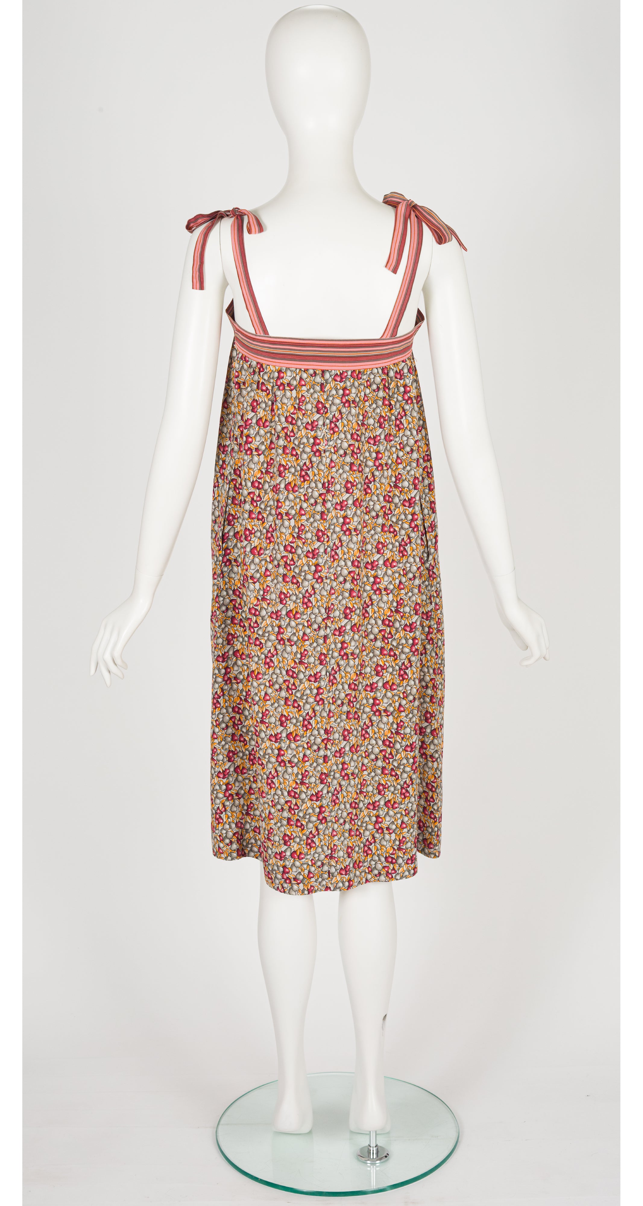 1978 S/S Pear Print Silk Tie-Strap Shift Dress