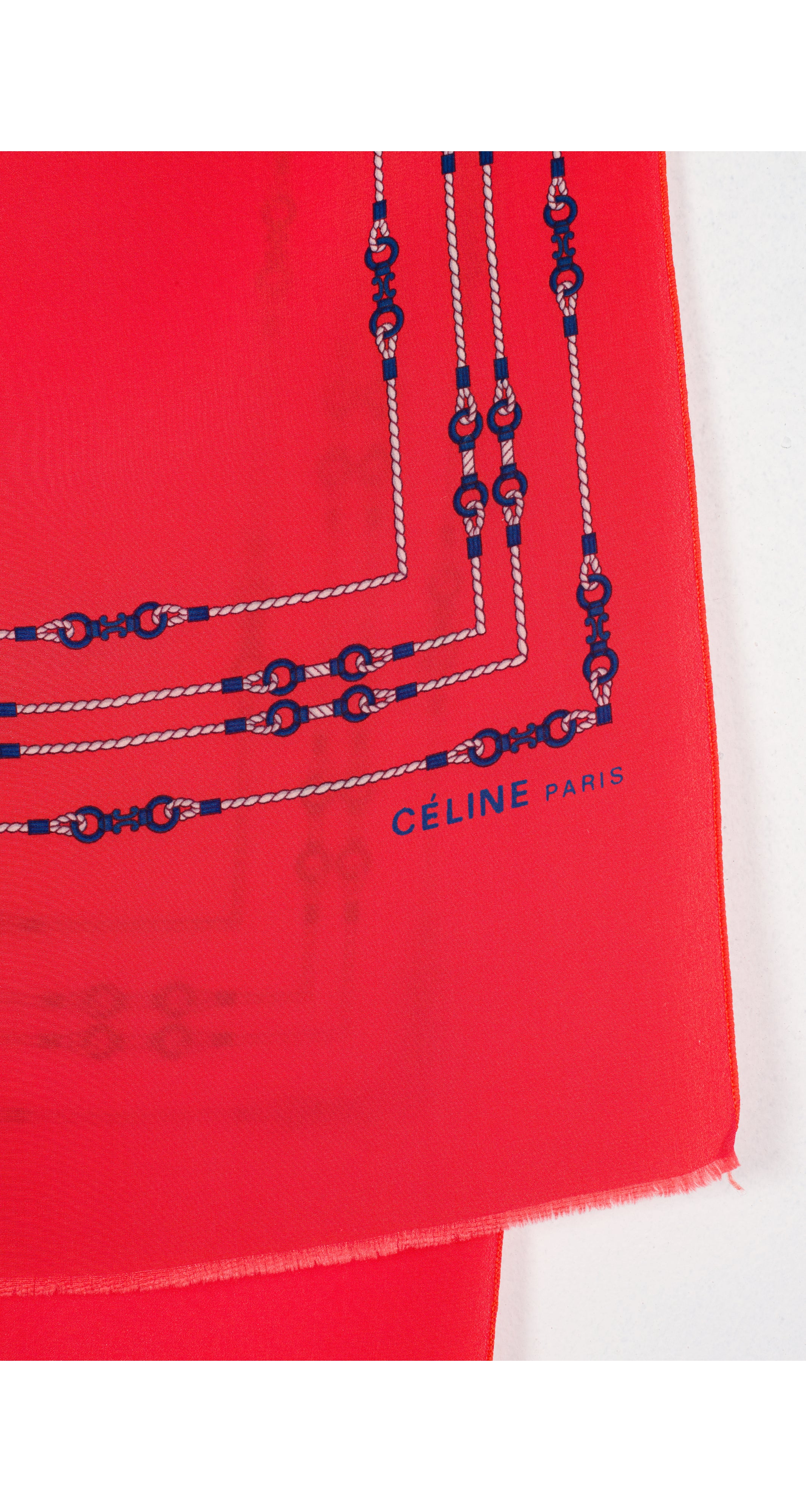 1970s Rope Print Red Silk Long Scarf