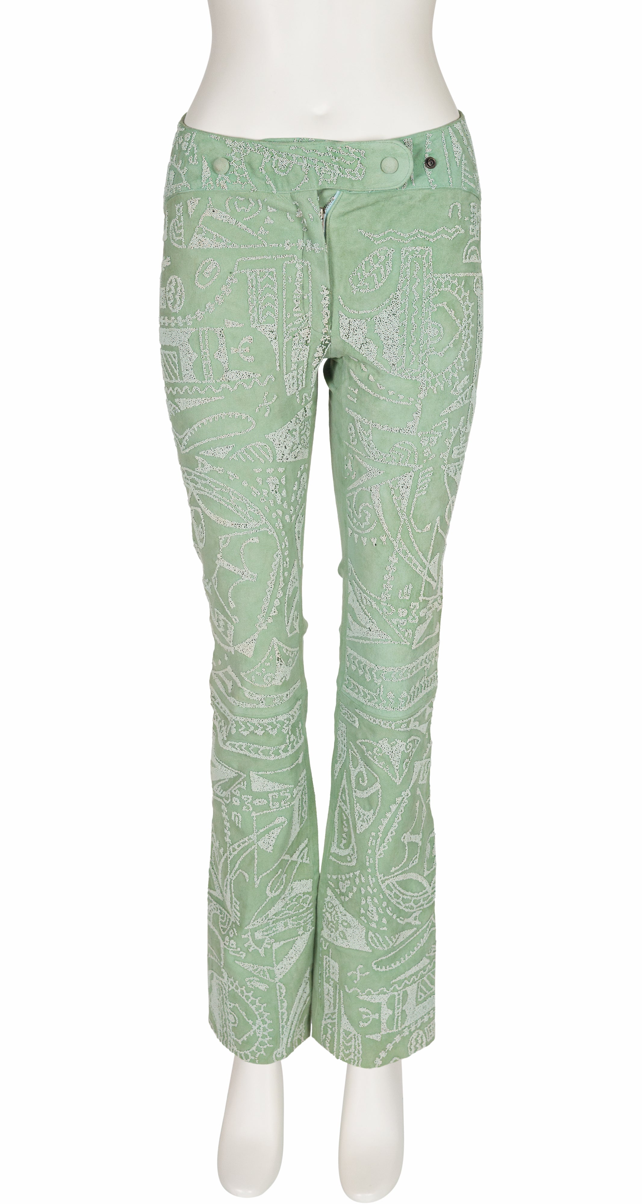 2000 S/S Beaded Seafoam Green Suede Pants