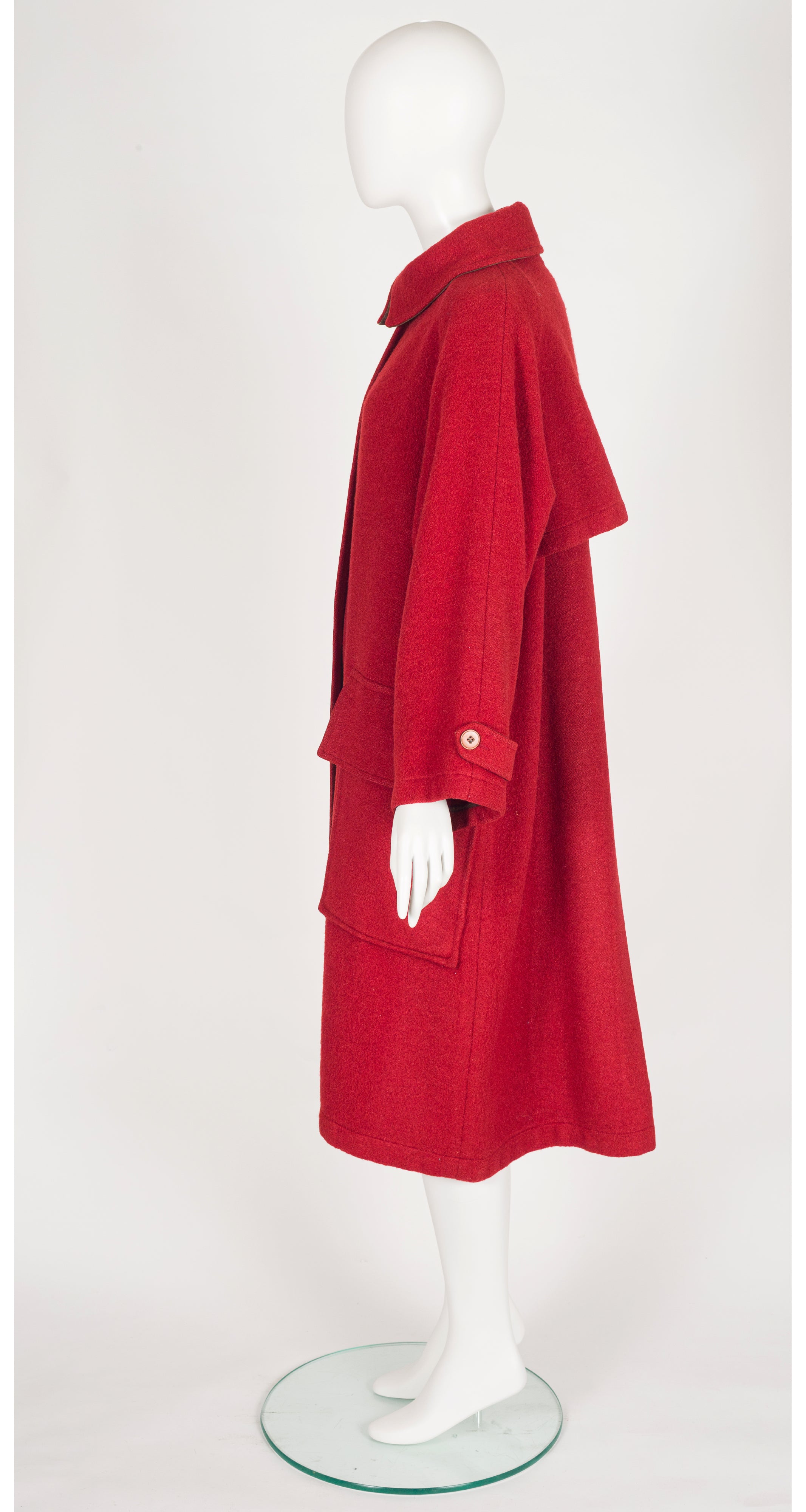1970s Cardinal Red Wool Collared Oversized Coat