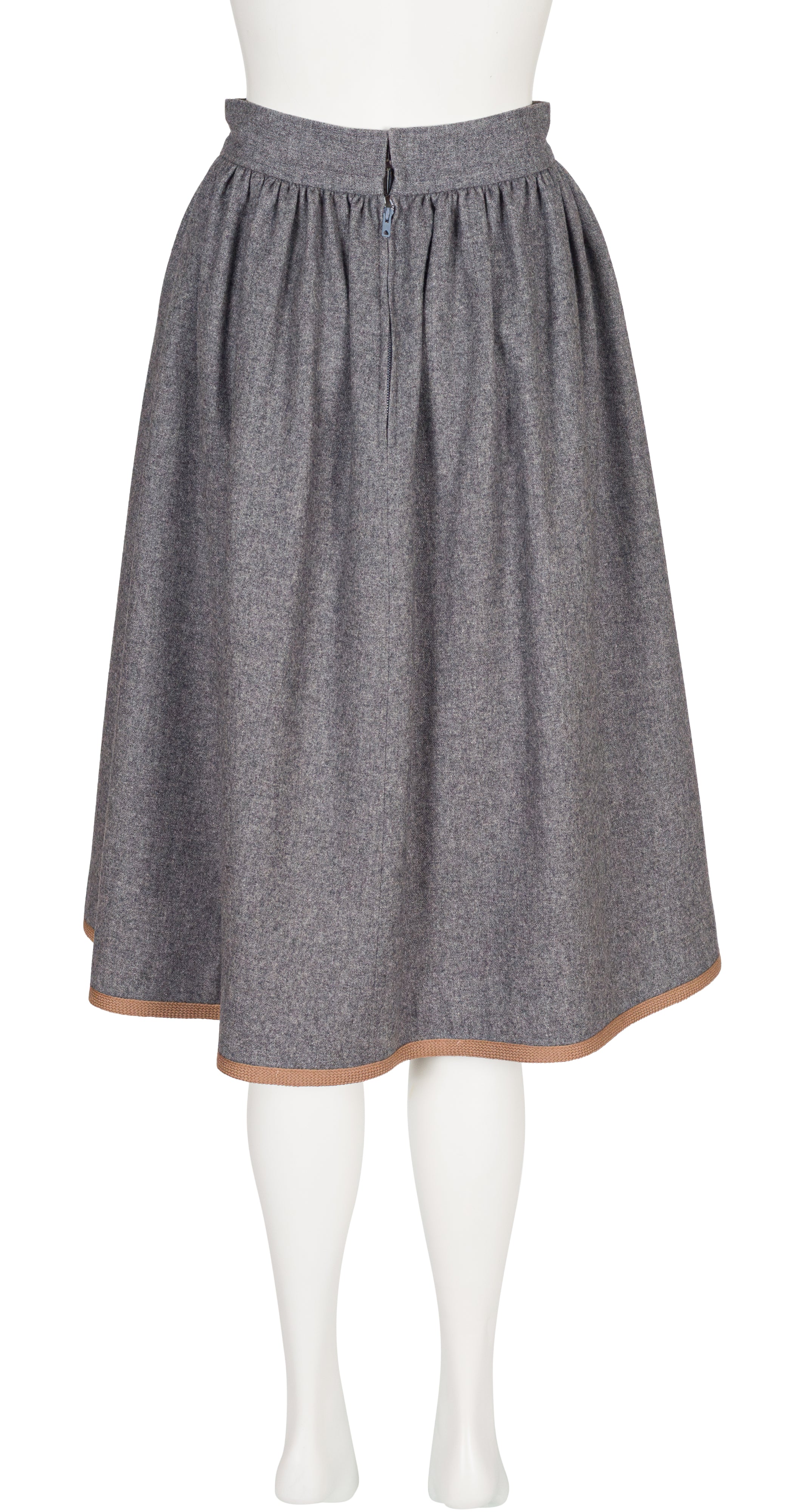 1977-78 F/W Gray Wool Braided Trim Full Skirt
