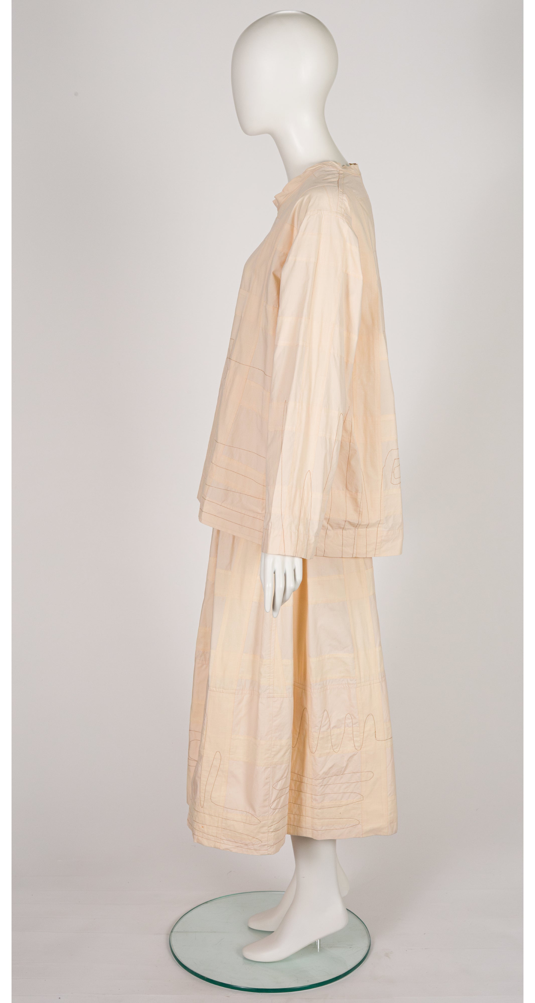1980s Embroidered Cream Cotton Top & Skirt Set