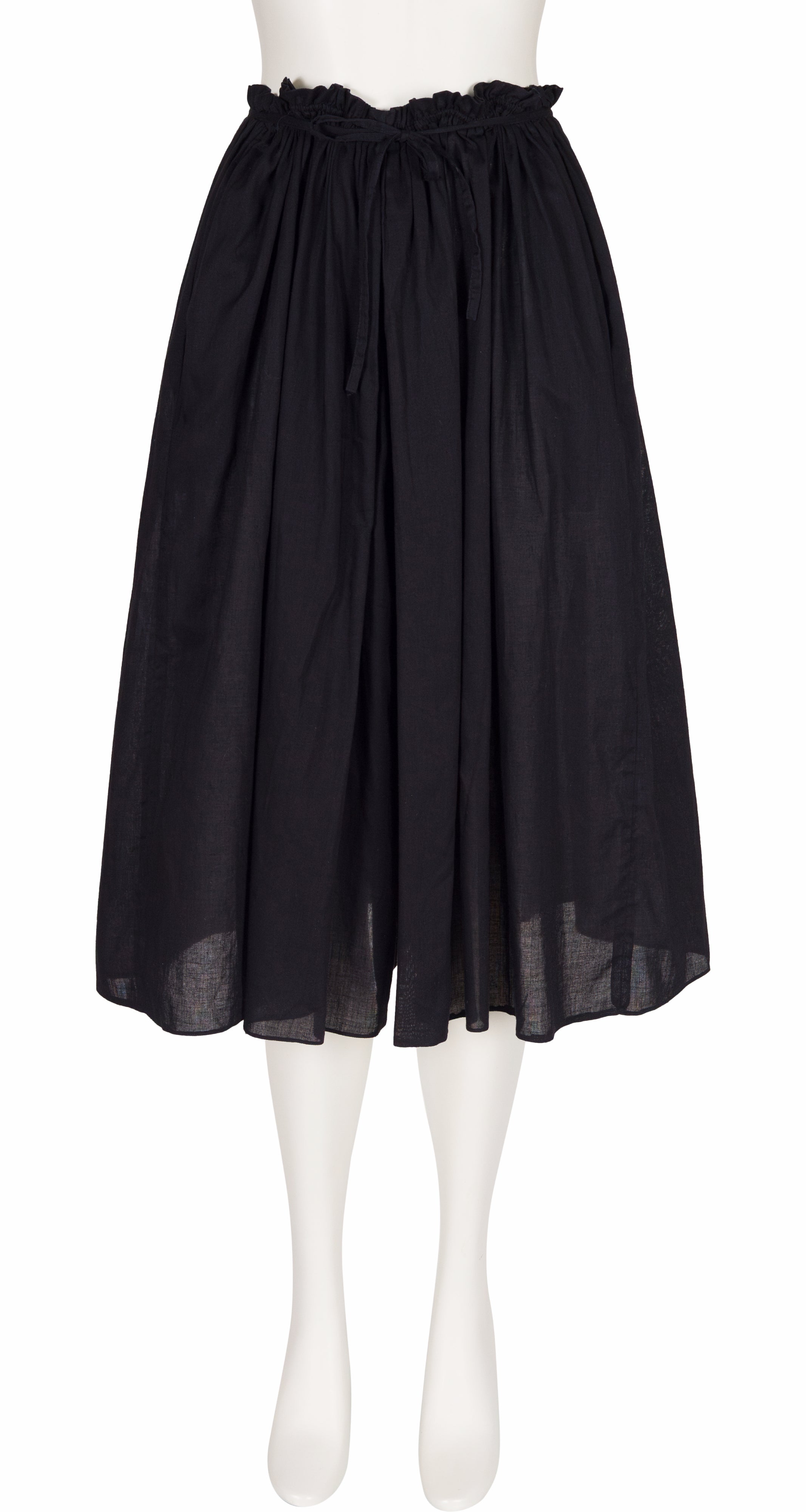 1970s Black Cotton Gauze High-Waisted Culottes