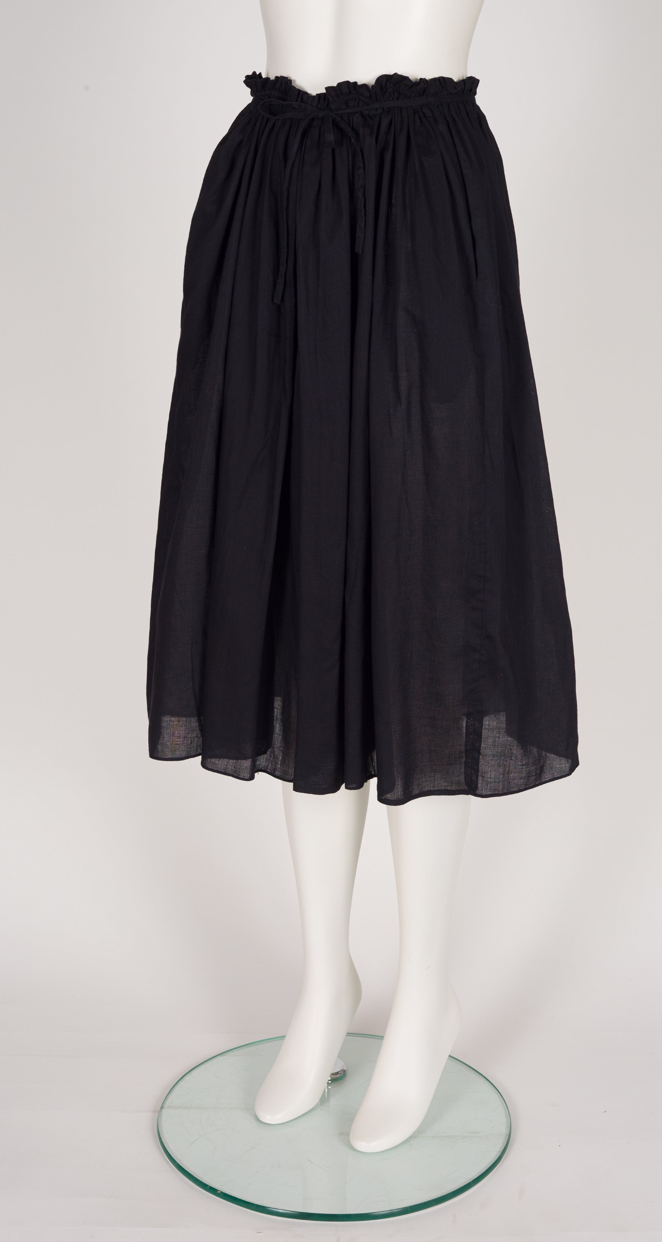 1970s Black Cotton Gauze High-Waisted Culottes