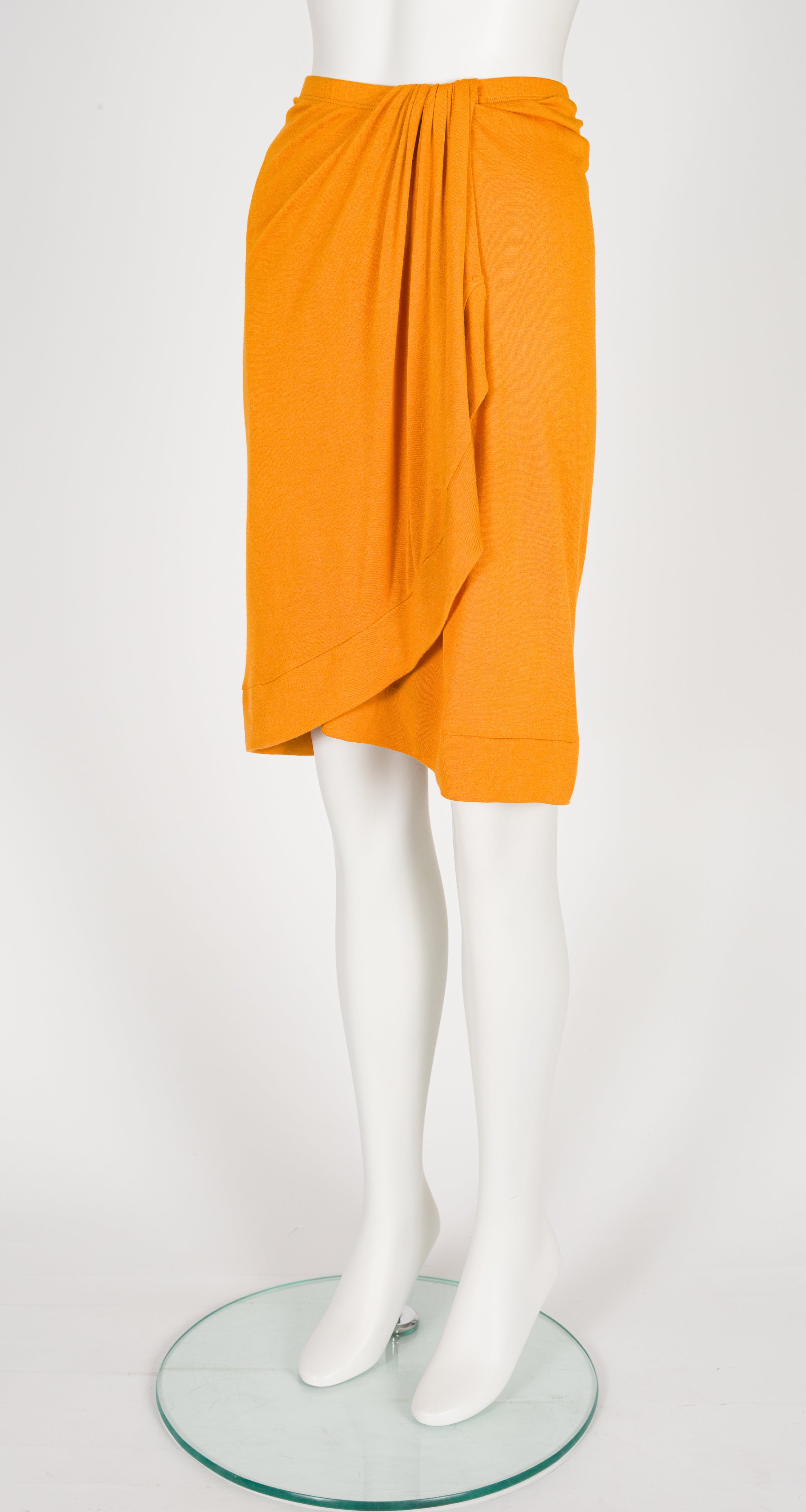 2000s Tangerine Viscose Jersey Draped Faux-Wrap Skirt