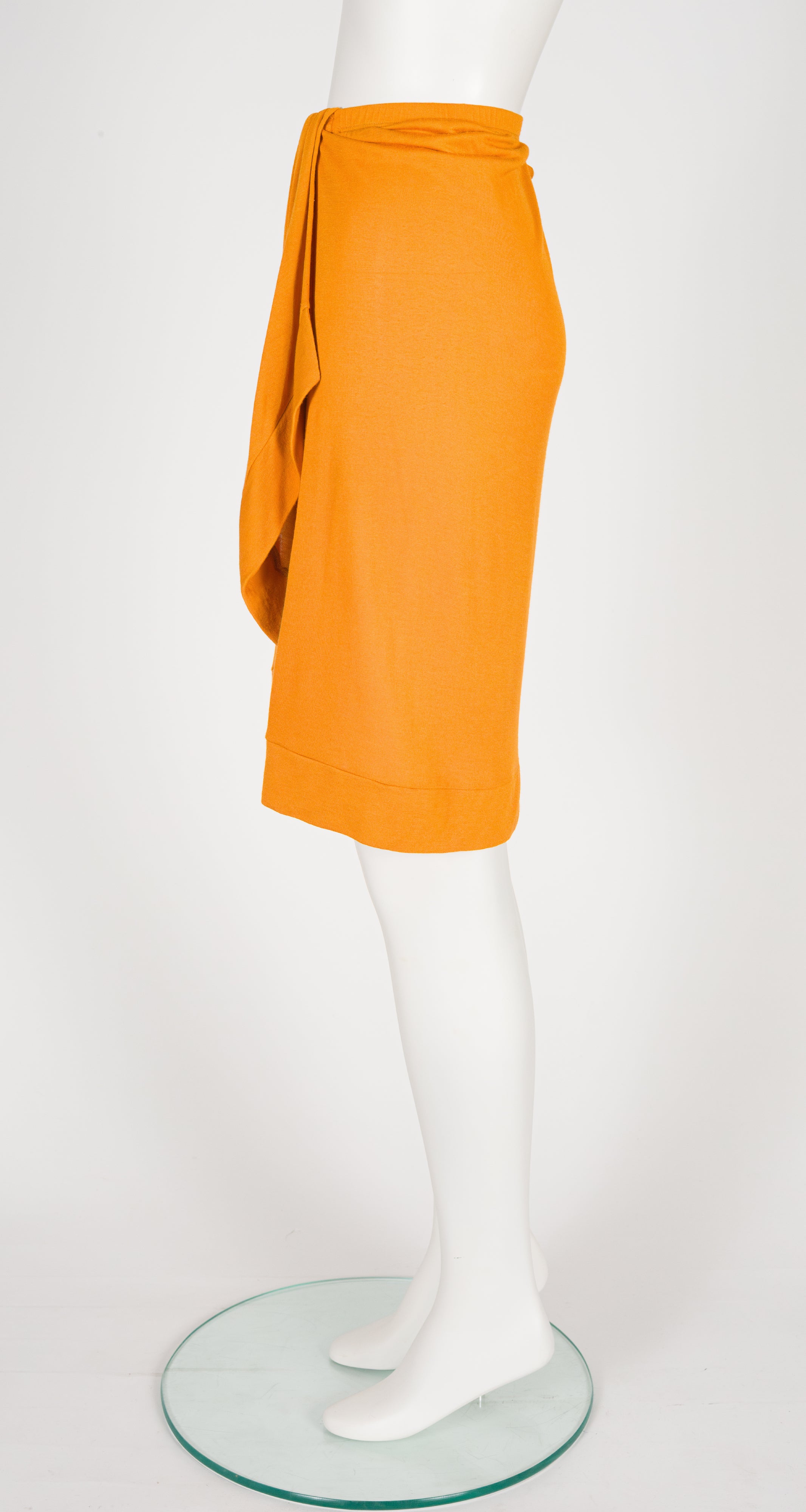 2000s Tangerine Viscose Jersey Draped Faux-Wrap Skirt