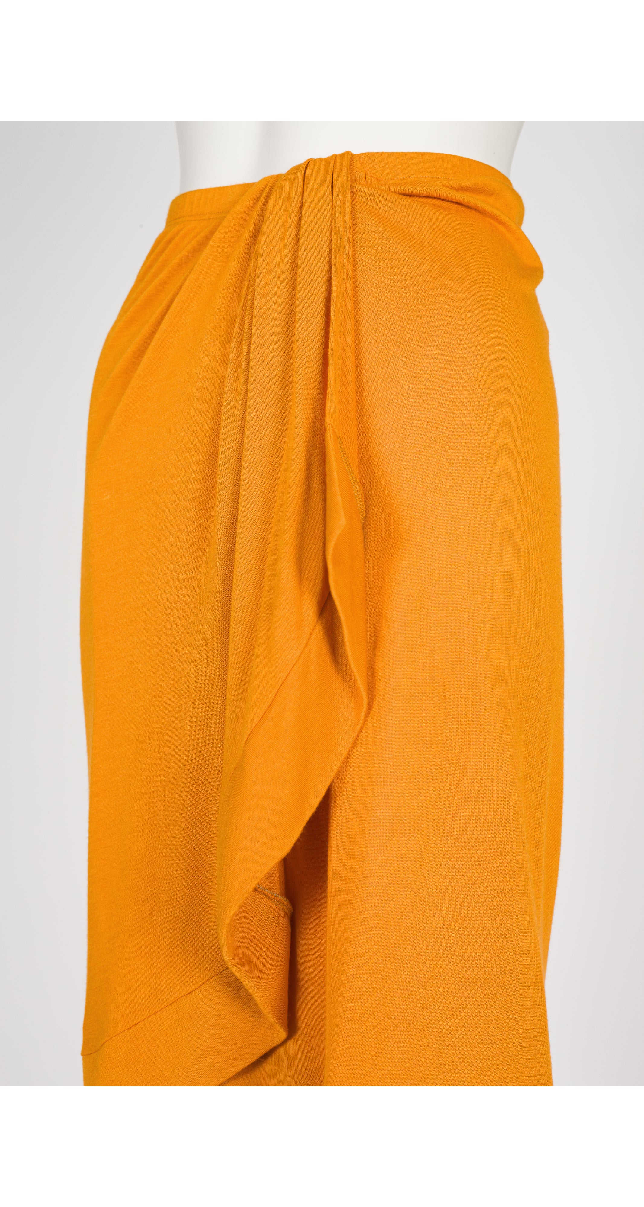 2000s Tangerine Viscose Jersey Draped Faux-Wrap Skirt