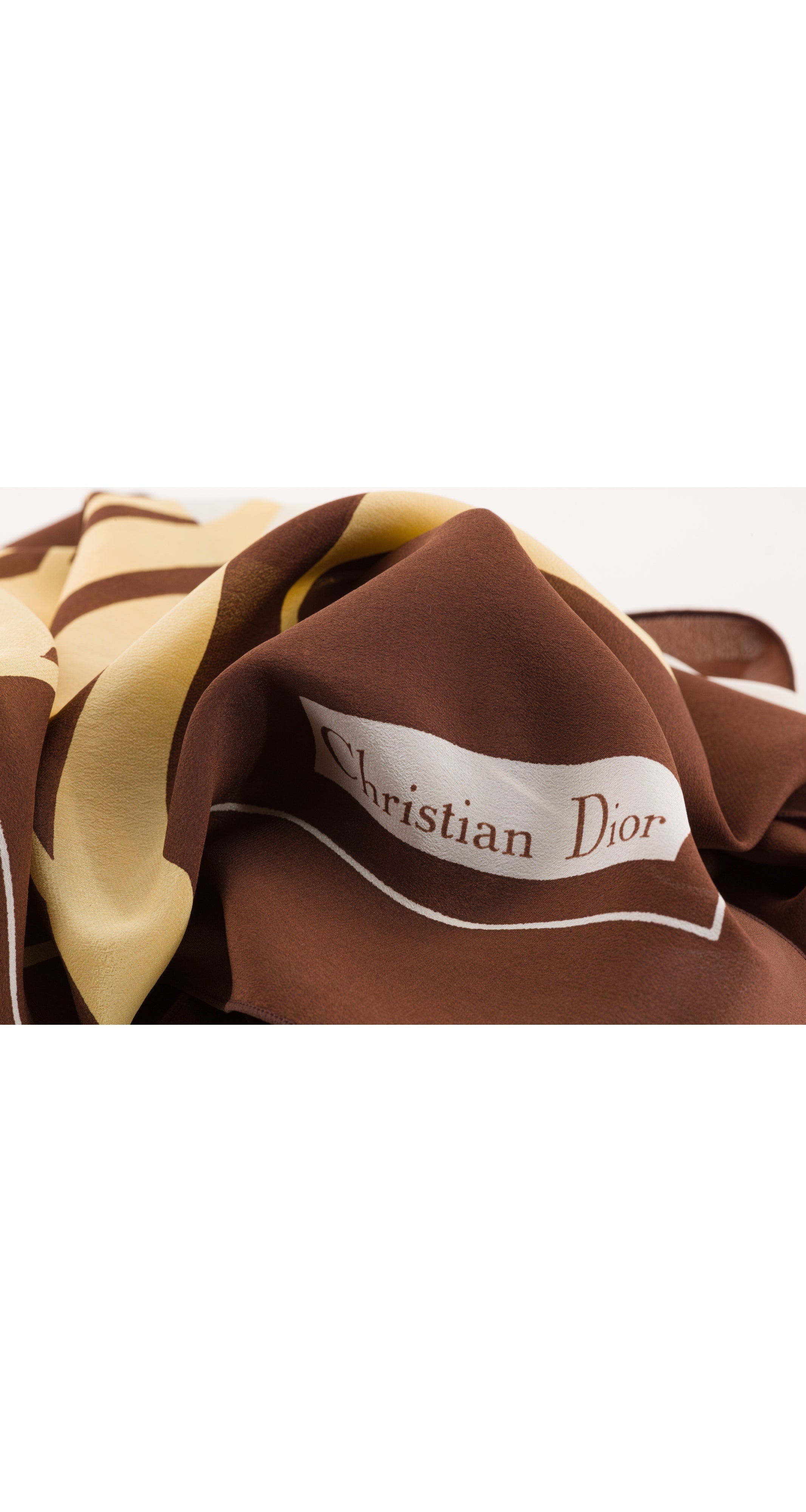 1970s 22" Tulip Print Brown Silk Scarf