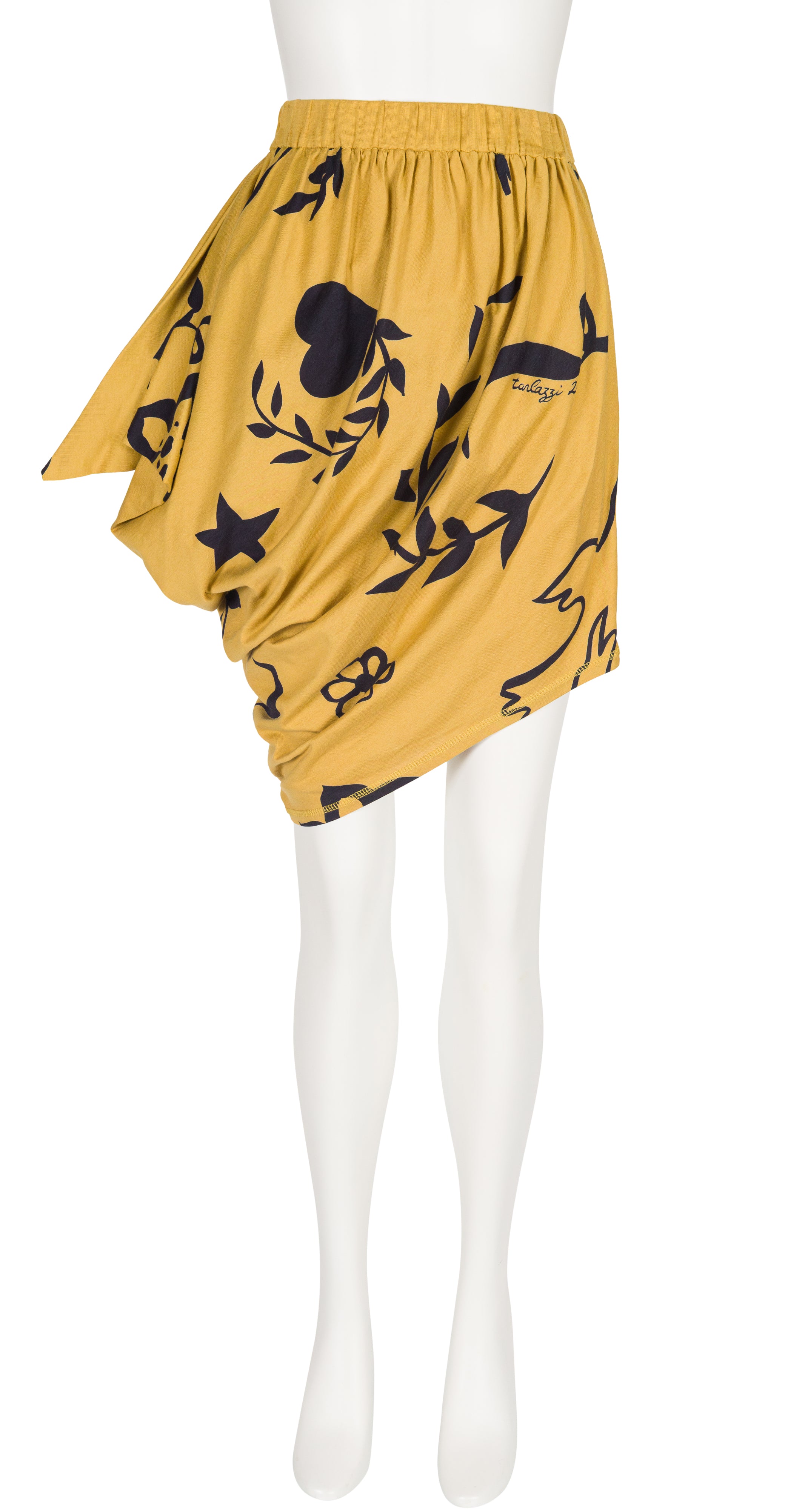 1980s Novelty Print Cotton Jersey Draped Asymmetrical Skirt