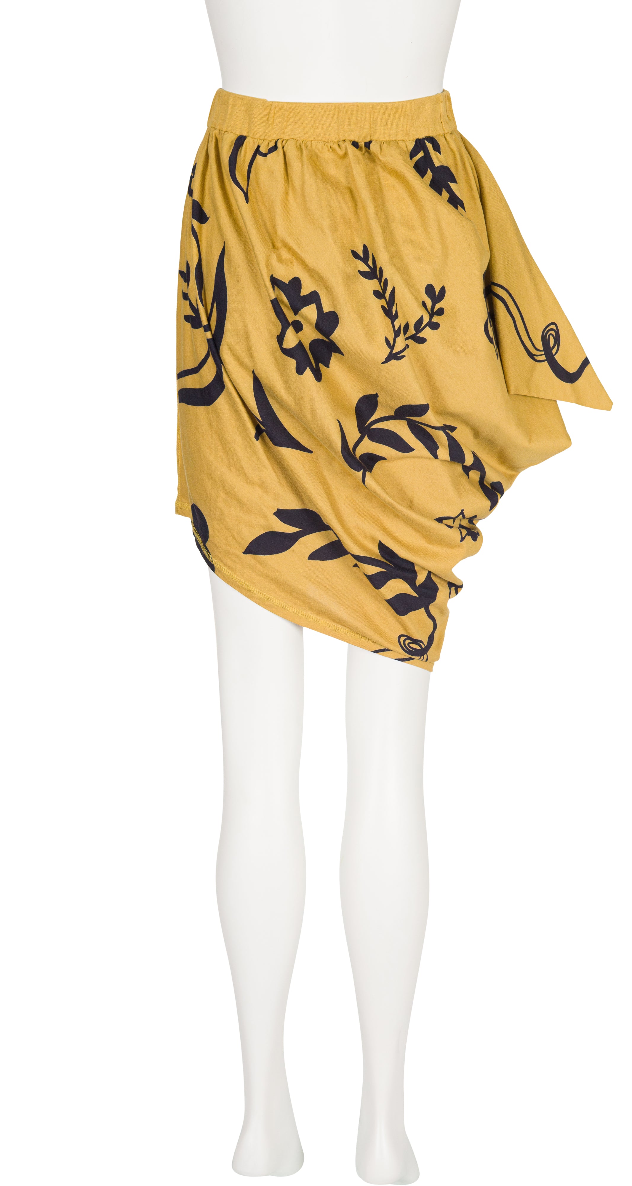 1980s Novelty Print Cotton Jersey Draped Asymmetrical Skirt