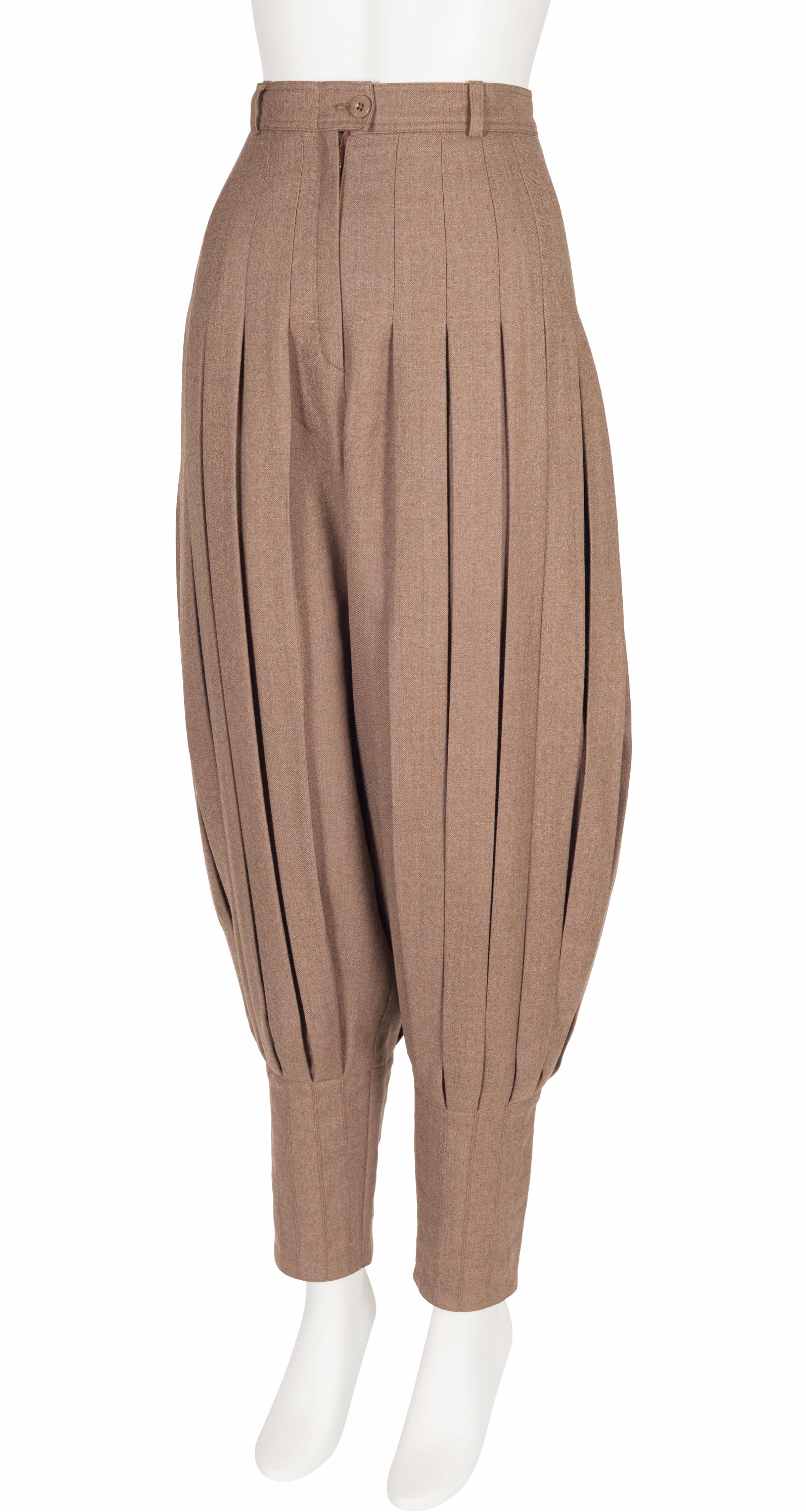 1980s Beige Wool Accordion Jodhpur Pants