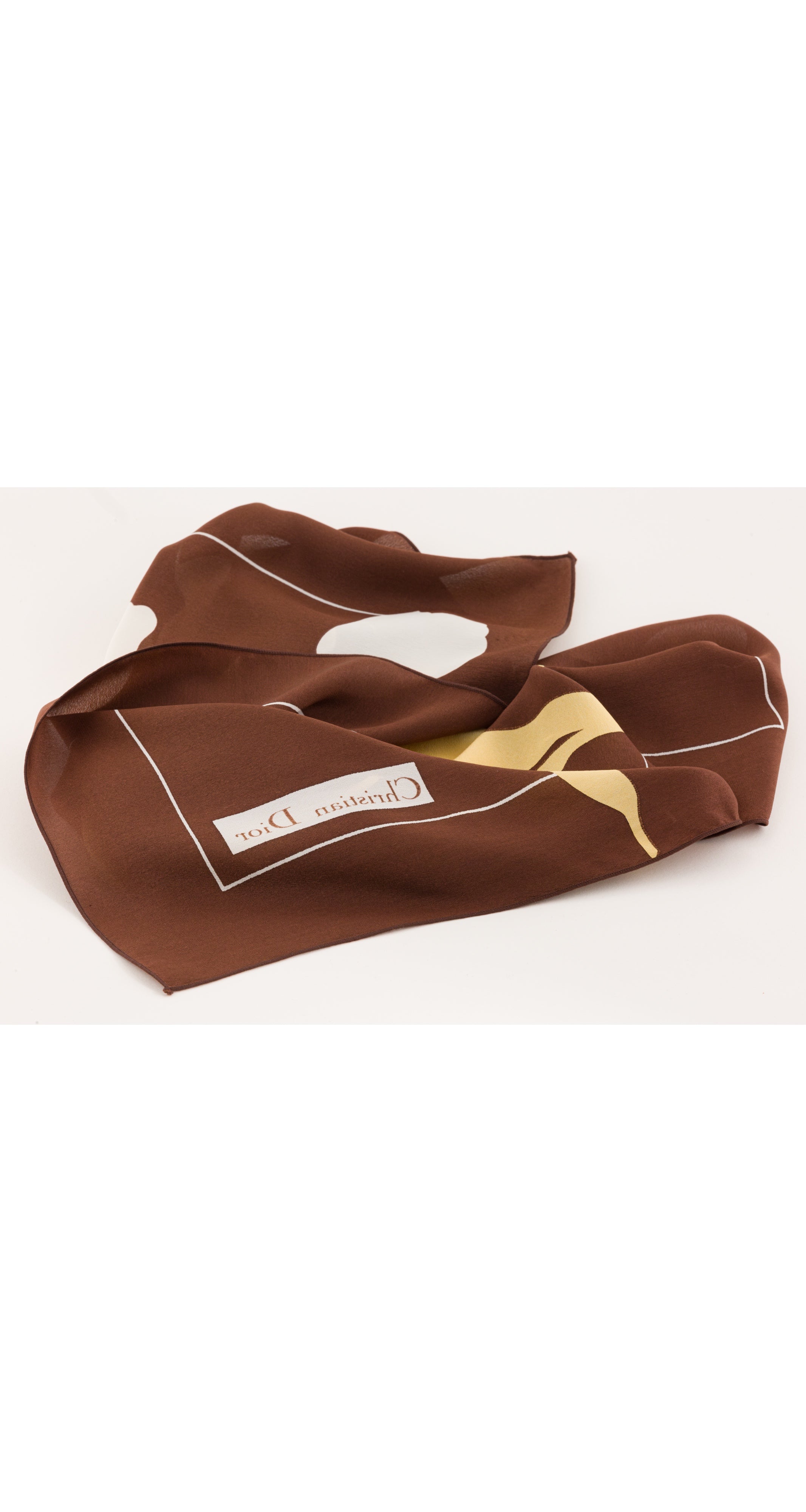 1970s 22" Tulip Print Brown Silk Scarf