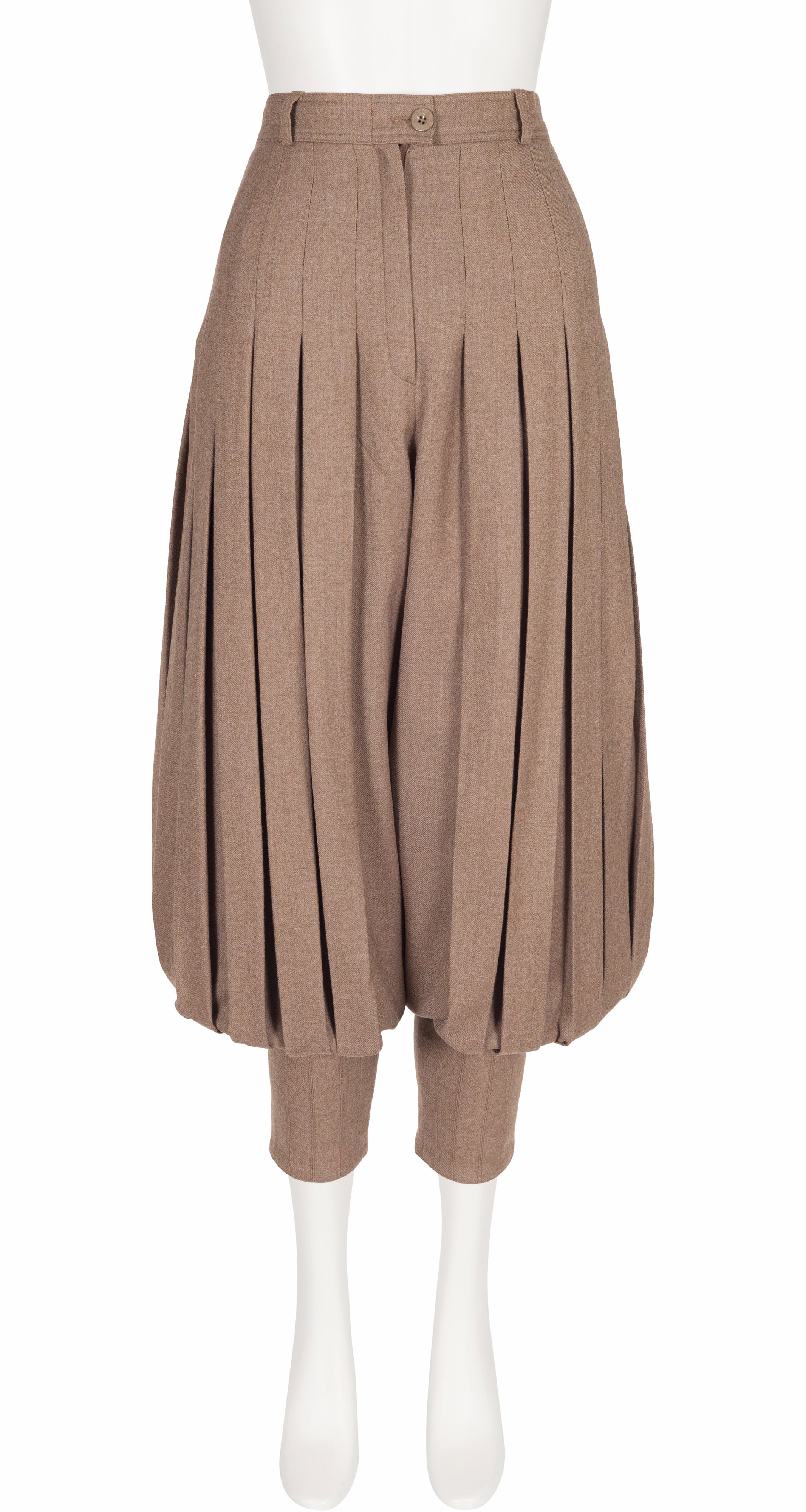 1980s Beige Wool Accordion Jodhpur Pants