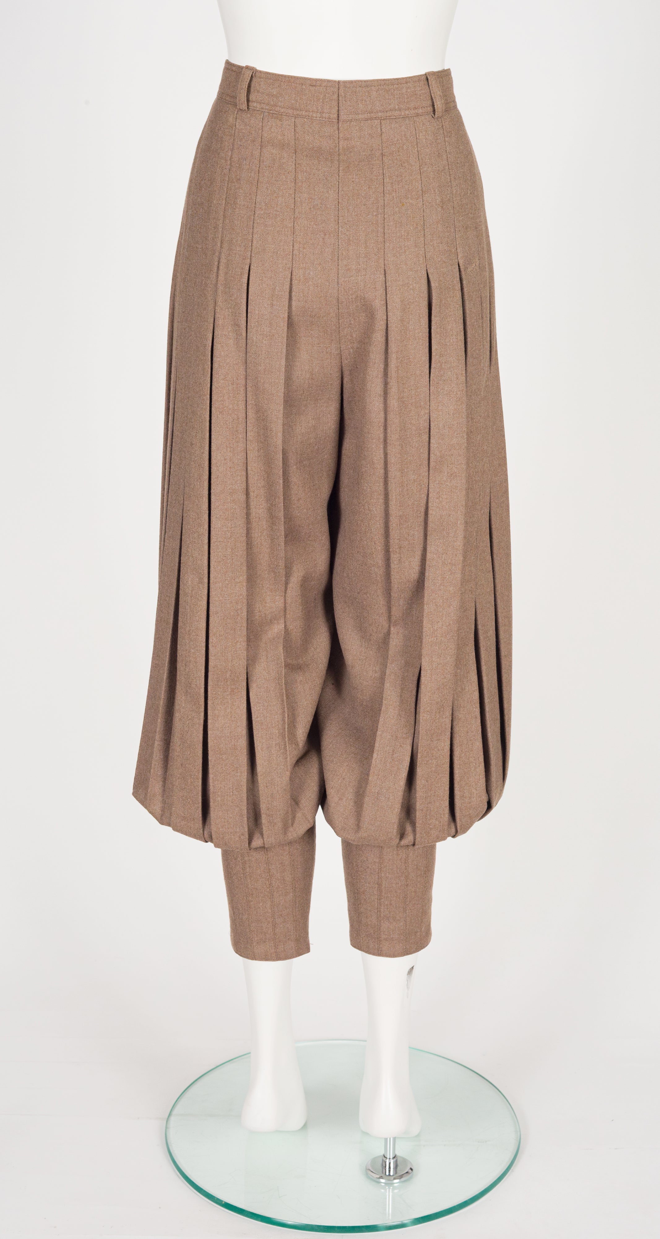 1980s Beige Wool Accordion Jodhpur Pants